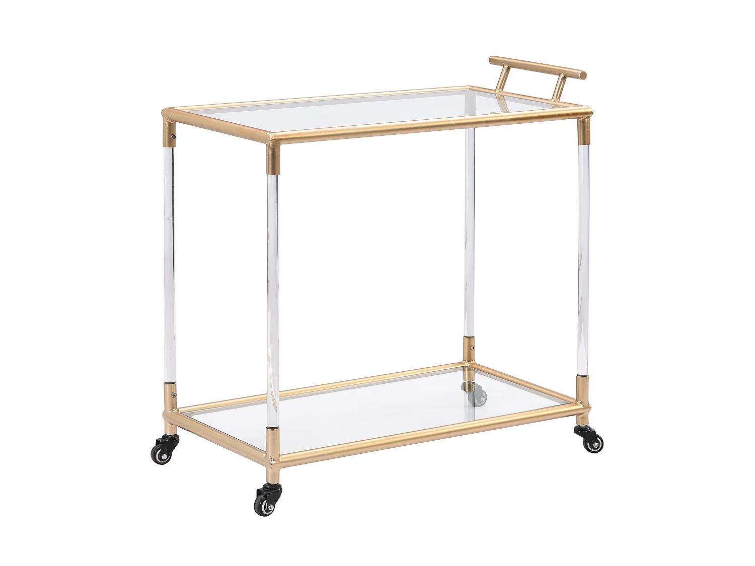 Mesa auxiliar de cocina con ruedas doble tablero de cristal templado y metal - Transparente y dorado - ORULA