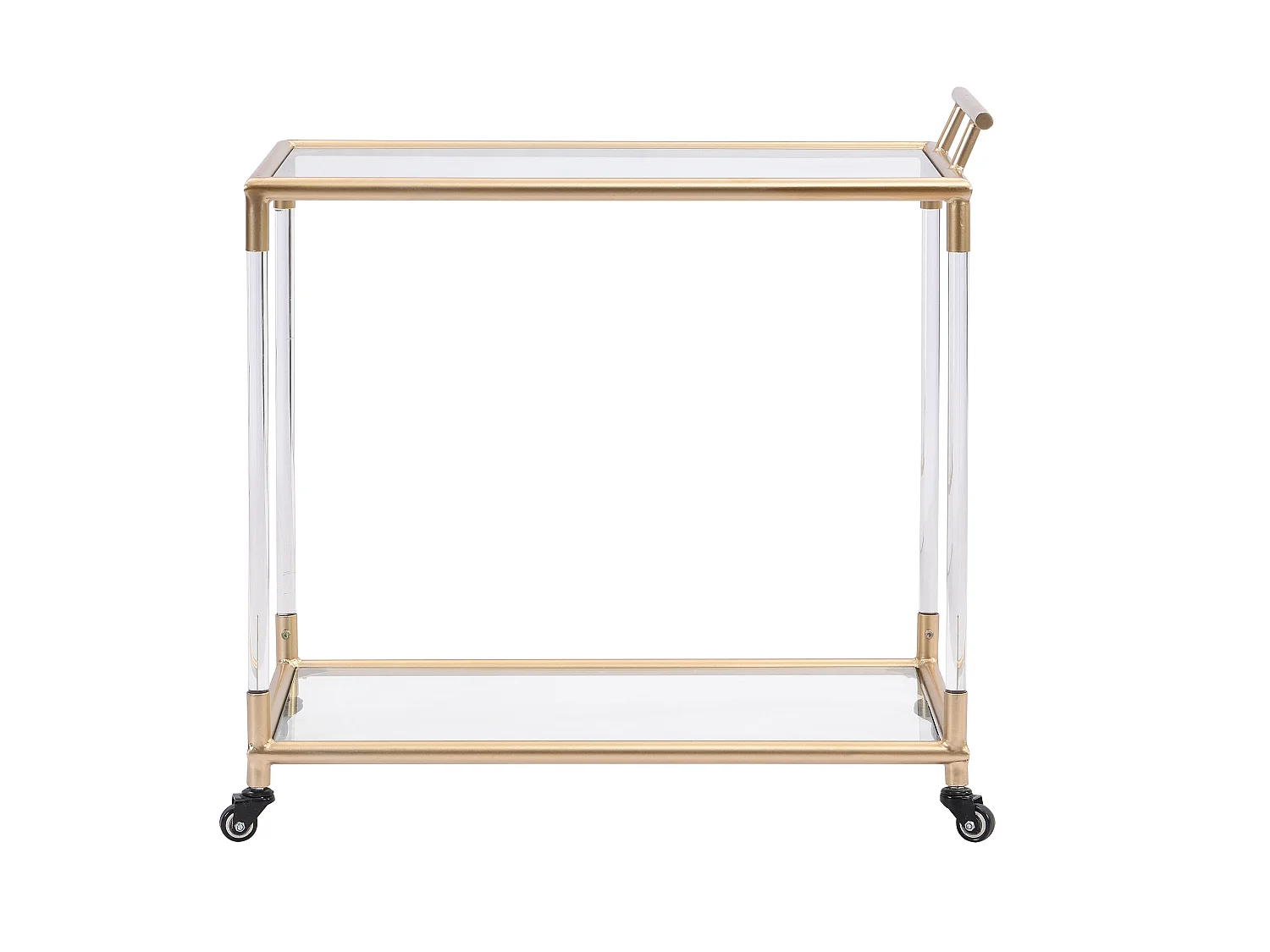 Mesa auxiliar de cocina con ruedas doble tablero de cristal templado y metal - Transparente y dorado - ORULA
