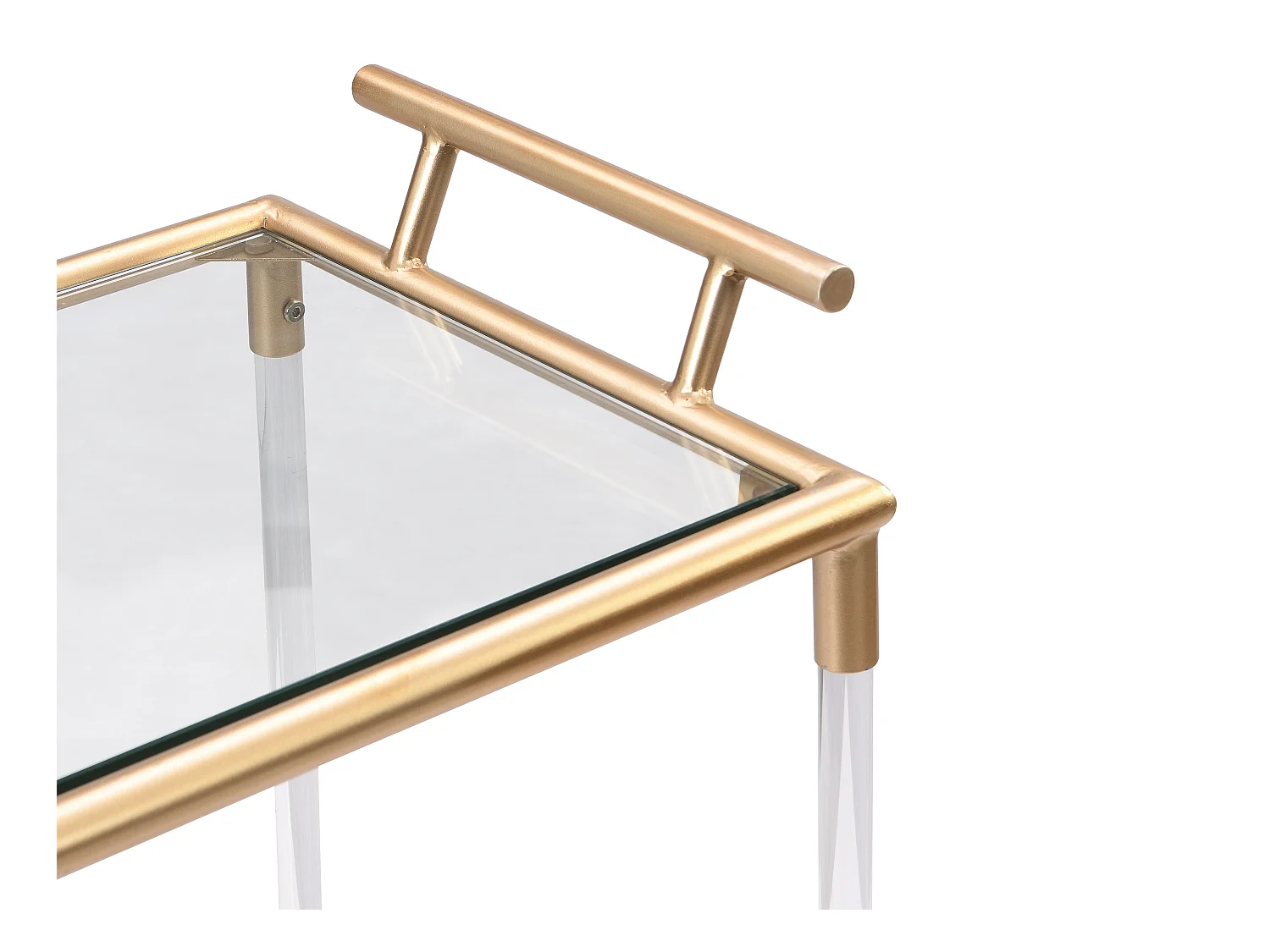 Mesa auxiliar de cocina con ruedas doble tablero de cristal templado y metal - Transparente y dorado - ORULA