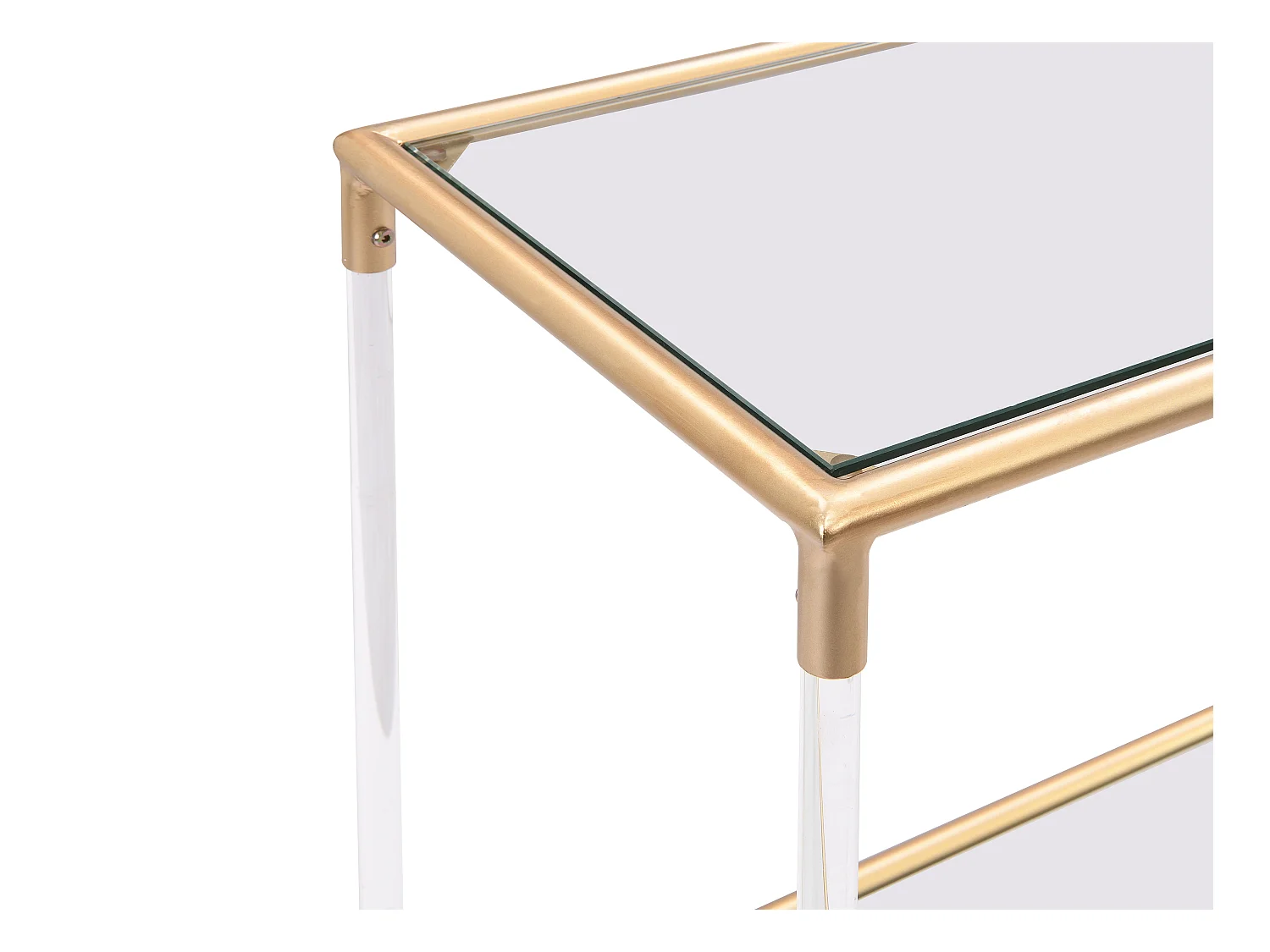 Mesa auxiliar de cocina con ruedas doble tablero de cristal templado y metal - Transparente y dorado - ORULA