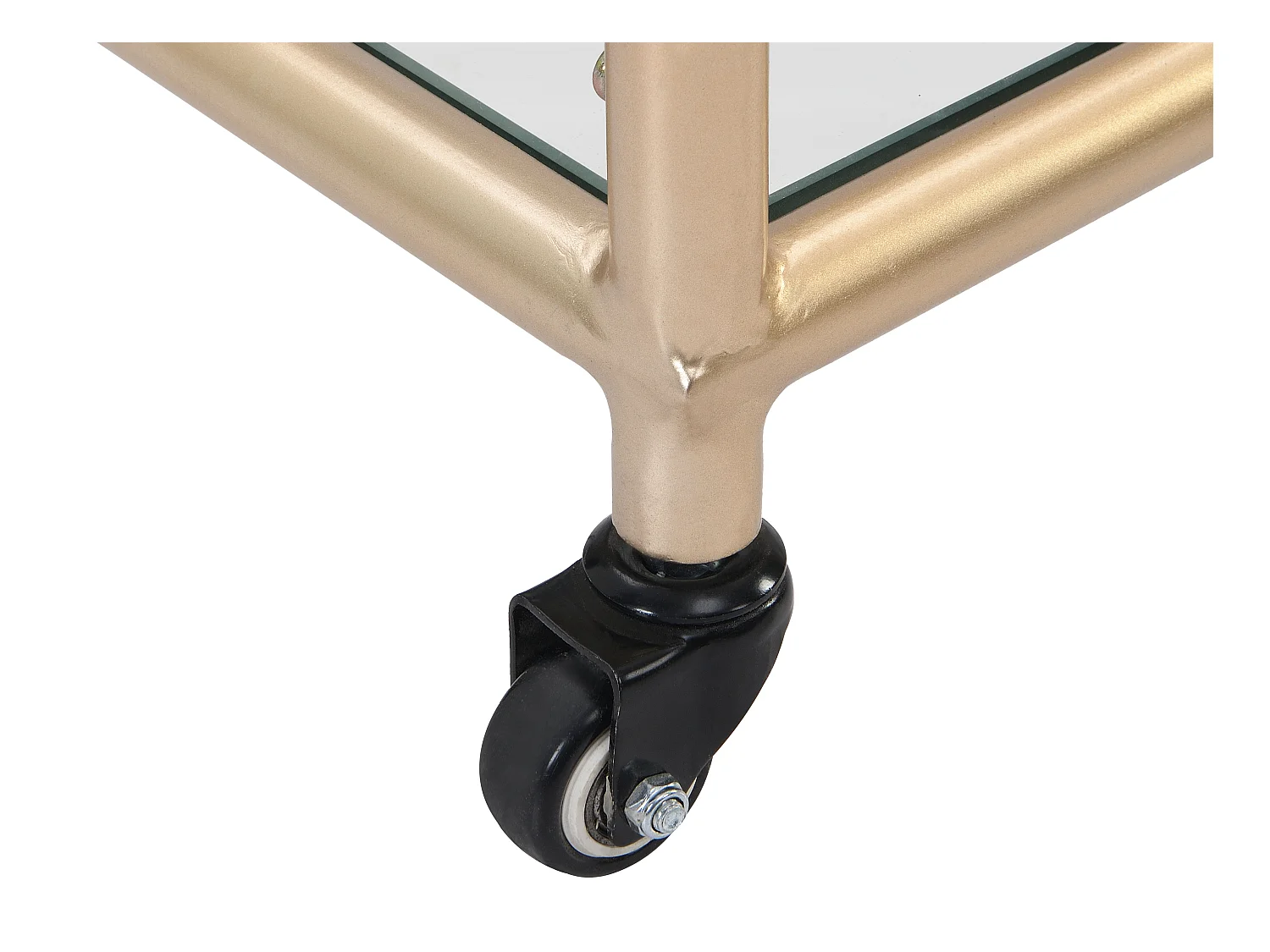 Mesa auxiliar de cocina con ruedas doble tablero de cristal templado y metal - Transparente y dorado - ORULA