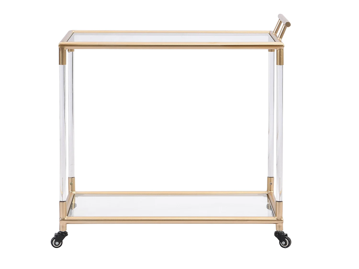 Desserte de cuisine à roulettes double plateau en verre trempé et métal - Transparent et doré - ORULA
