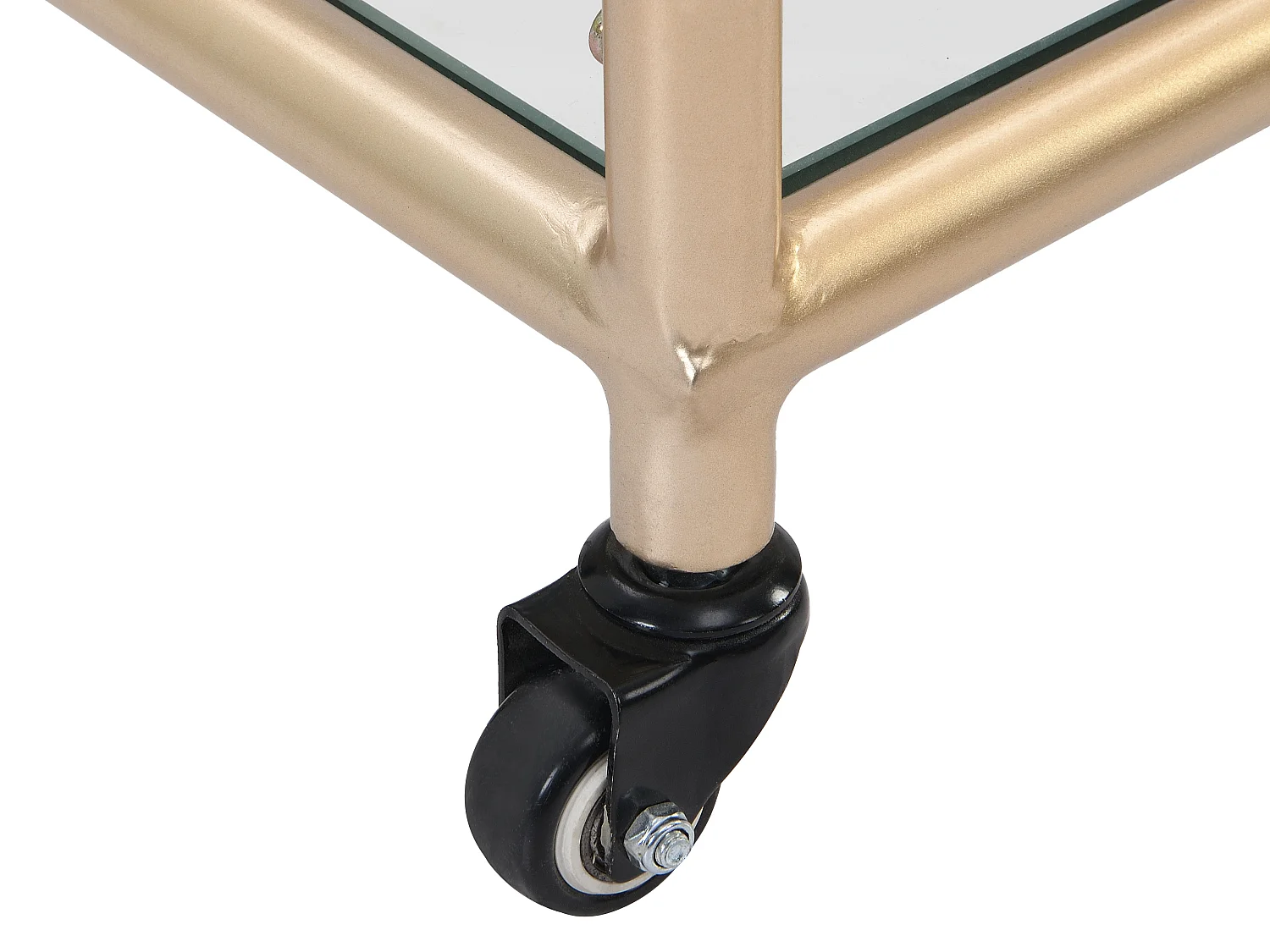 Desserte de cuisine à roulettes double plateau en verre trempé et métal - Transparent et doré - ORULA