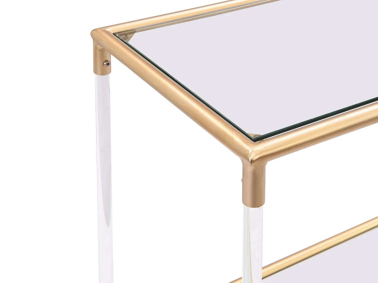 Desserte de cuisine à roulettes double plateau en verre trempé et métal - Transparent et doré - ORULA