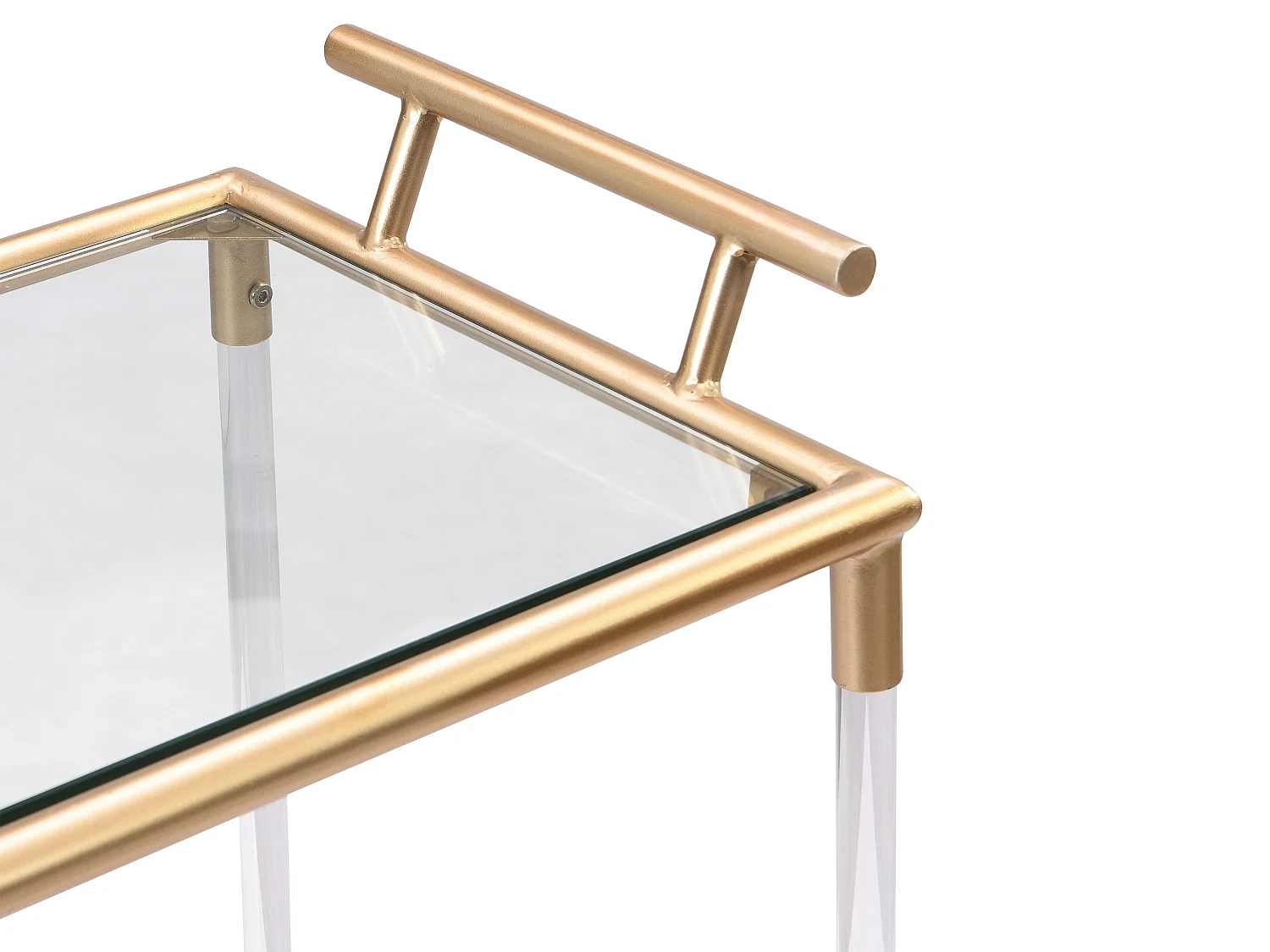 Desserte de cuisine à roulettes double plateau en verre trempé et métal - Transparent et doré - ORULA