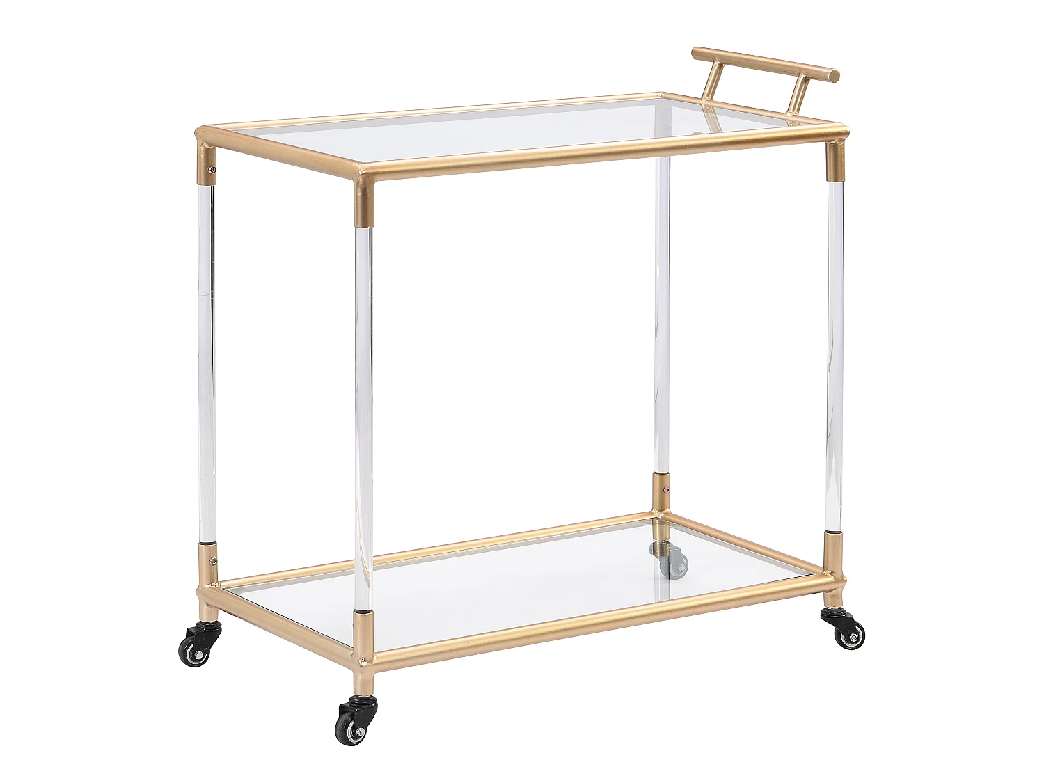 Desserte de cuisine à roulettes double plateau en verre trempé et métal - Transparent et doré - ORULA