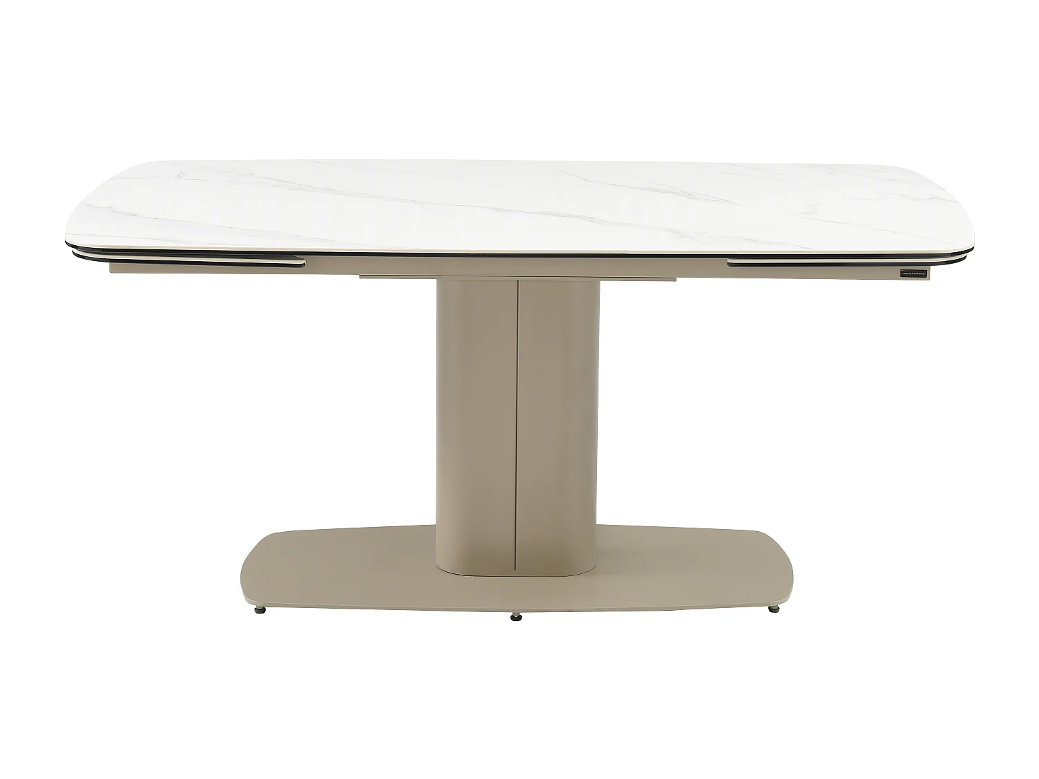 Mesa de jantar extensível de 6 a 10 lugares em cerâmica e metal efeito mármore branco e taupe - CARIOULA de Pascal MORABITO