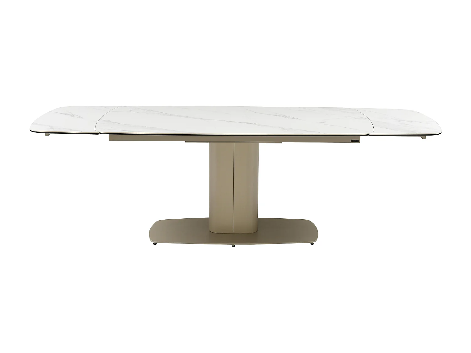 Mesa de jantar extensível de 6 a 10 lugares em cerâmica e metal efeito mármore branco e taupe - CARIOULA de Pascal MORABITO