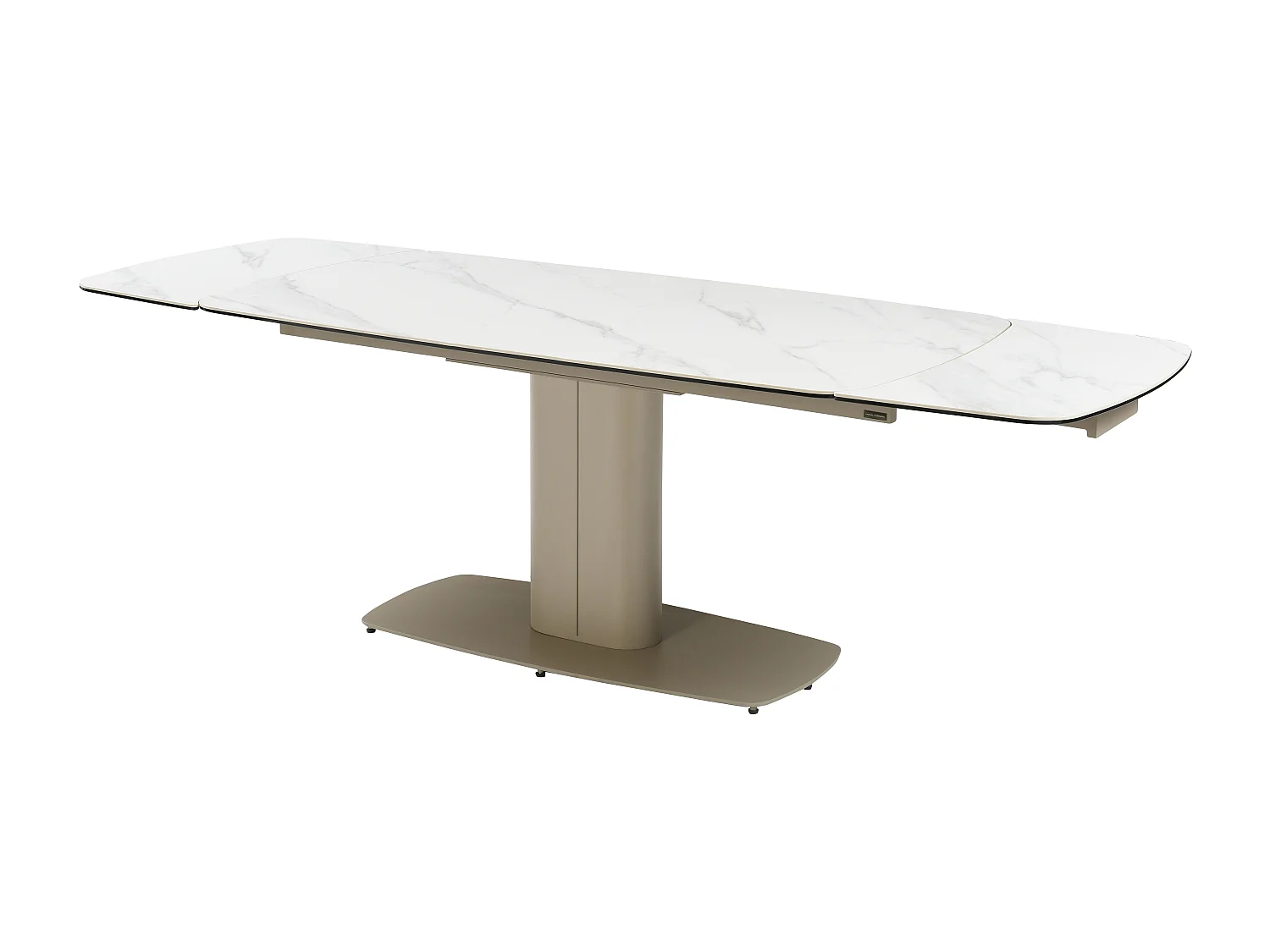 Mesa de jantar extensível de 6 a 10 lugares em cerâmica e metal efeito mármore branco e taupe - CARIOULA de Pascal MORABITO