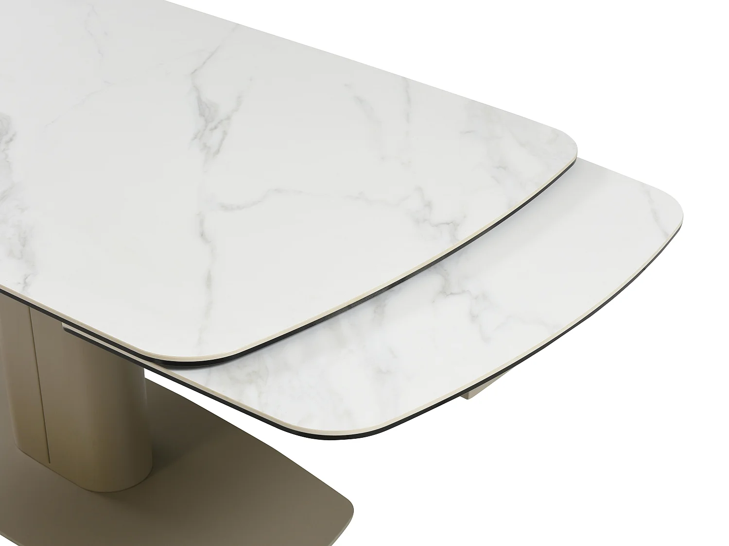 Table à manger extensible 6 à 10 personnes en céramique et métal - Effet marbre blanc et taupe - CARIOULA de Pascal MORABITO