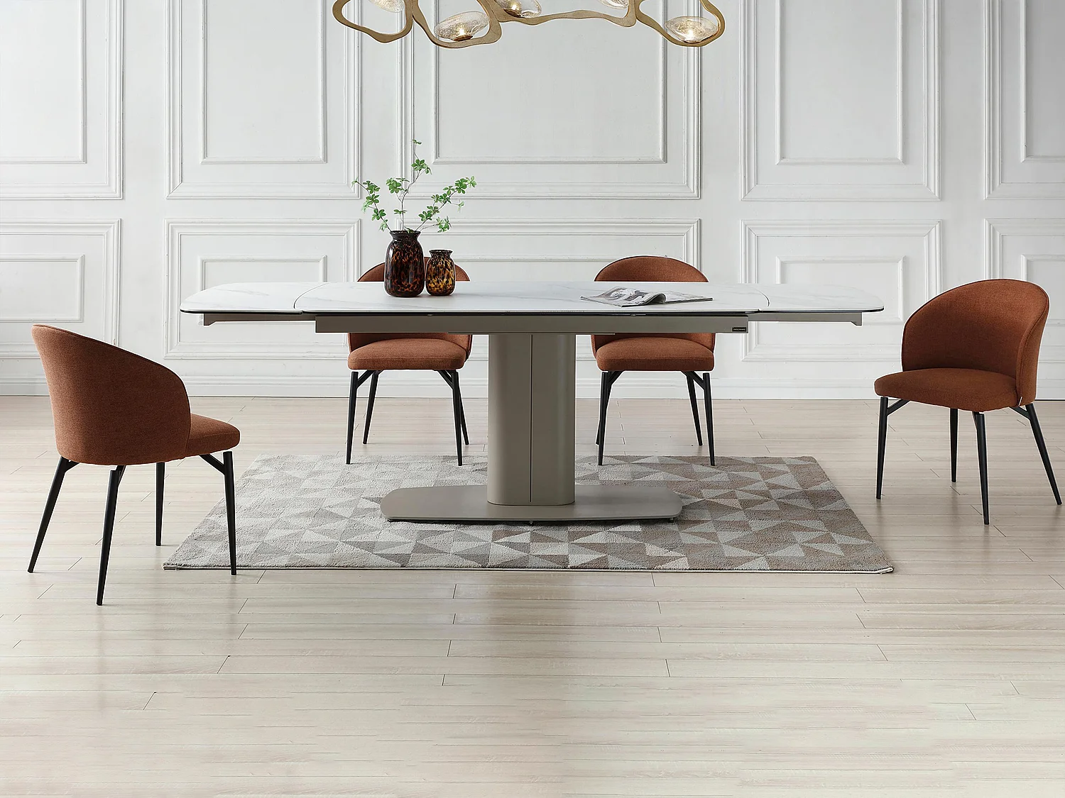 Table à manger extensible 6 à 10 personnes en céramique et métal - Effet marbre blanc et taupe - CARIOULA de Pascal MORABITO