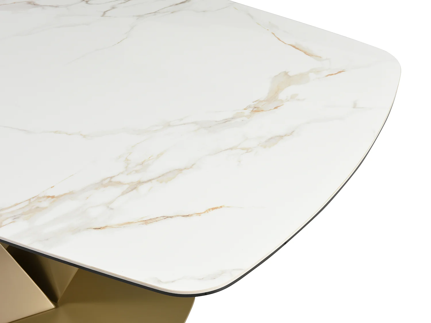 Table à manger 6 personnes en céramique, verre trempé et métal doré - Effet marbre blanc - PORELIMA de Maison Céphy