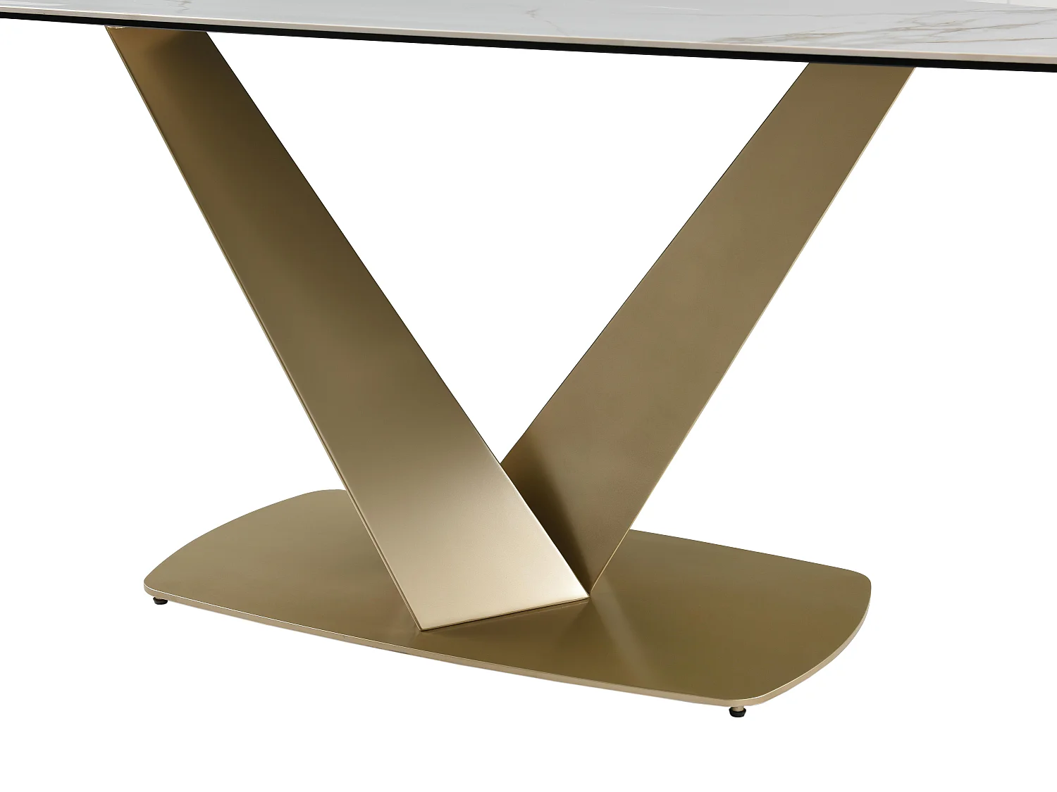 Table à manger 6 personnes en céramique, verre trempé et métal doré - Effet marbre blanc - PORELIMA de Maison Céphy