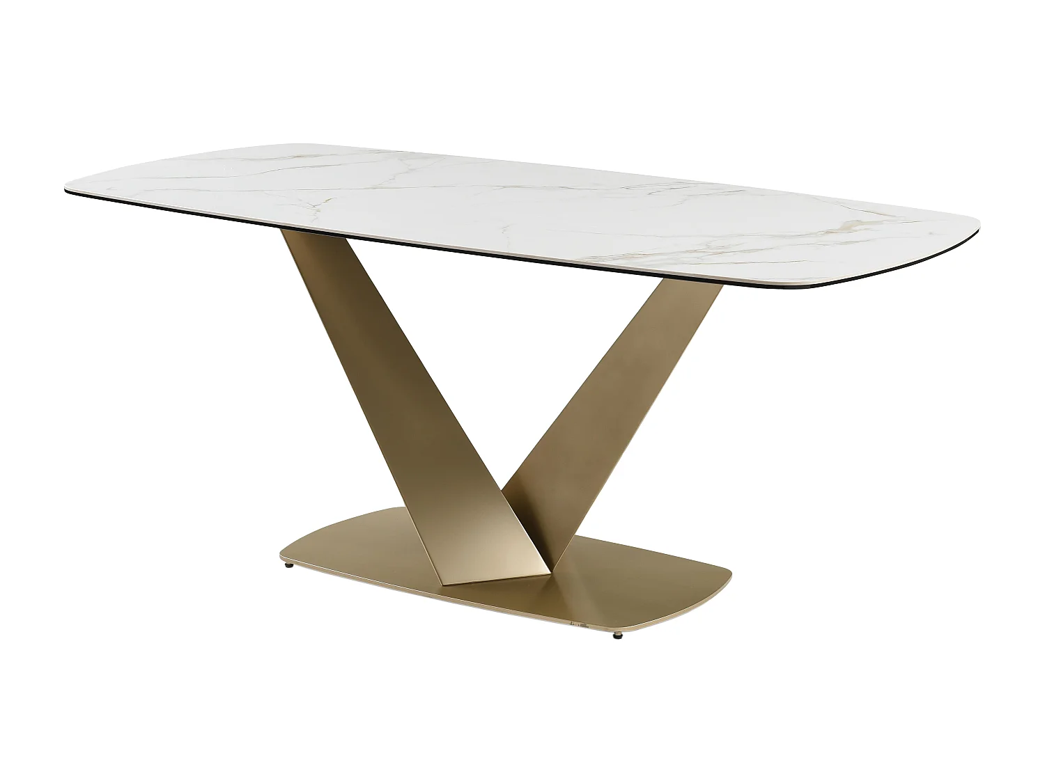 Table à manger 6 personnes en céramique, verre trempé et métal doré - Effet marbre blanc - PORELIMA de Maison Céphy