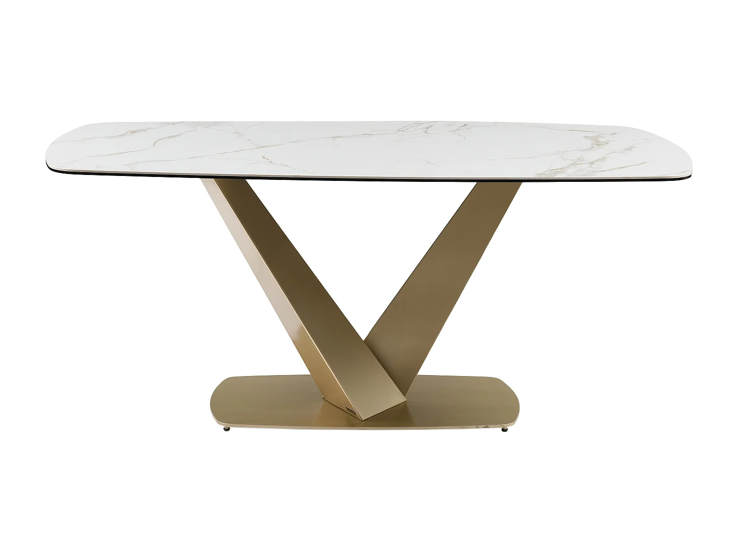 Table à manger 6 personnes en céramique, verre trempé et métal doré - Effet marbre blanc - PORELIMA de Maison Céphy