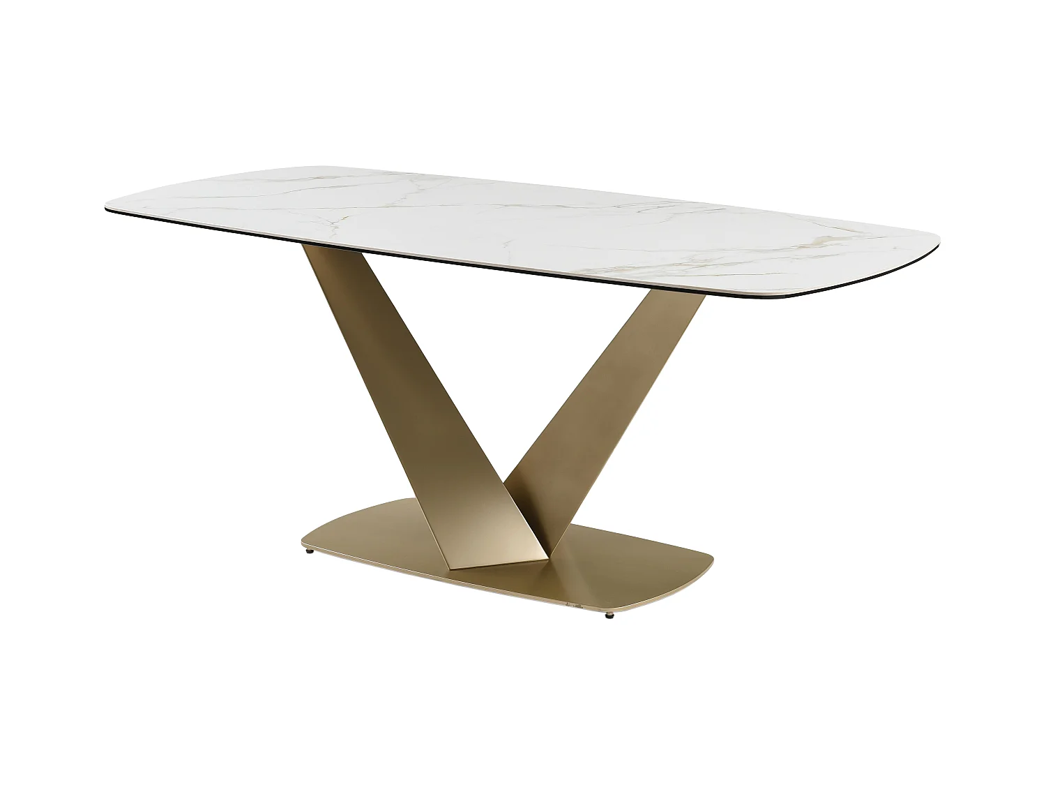 Table à manger 6 personnes en céramique, verre trempé et métal doré - Effet marbre blanc - PORELIMA de Maison Céphy