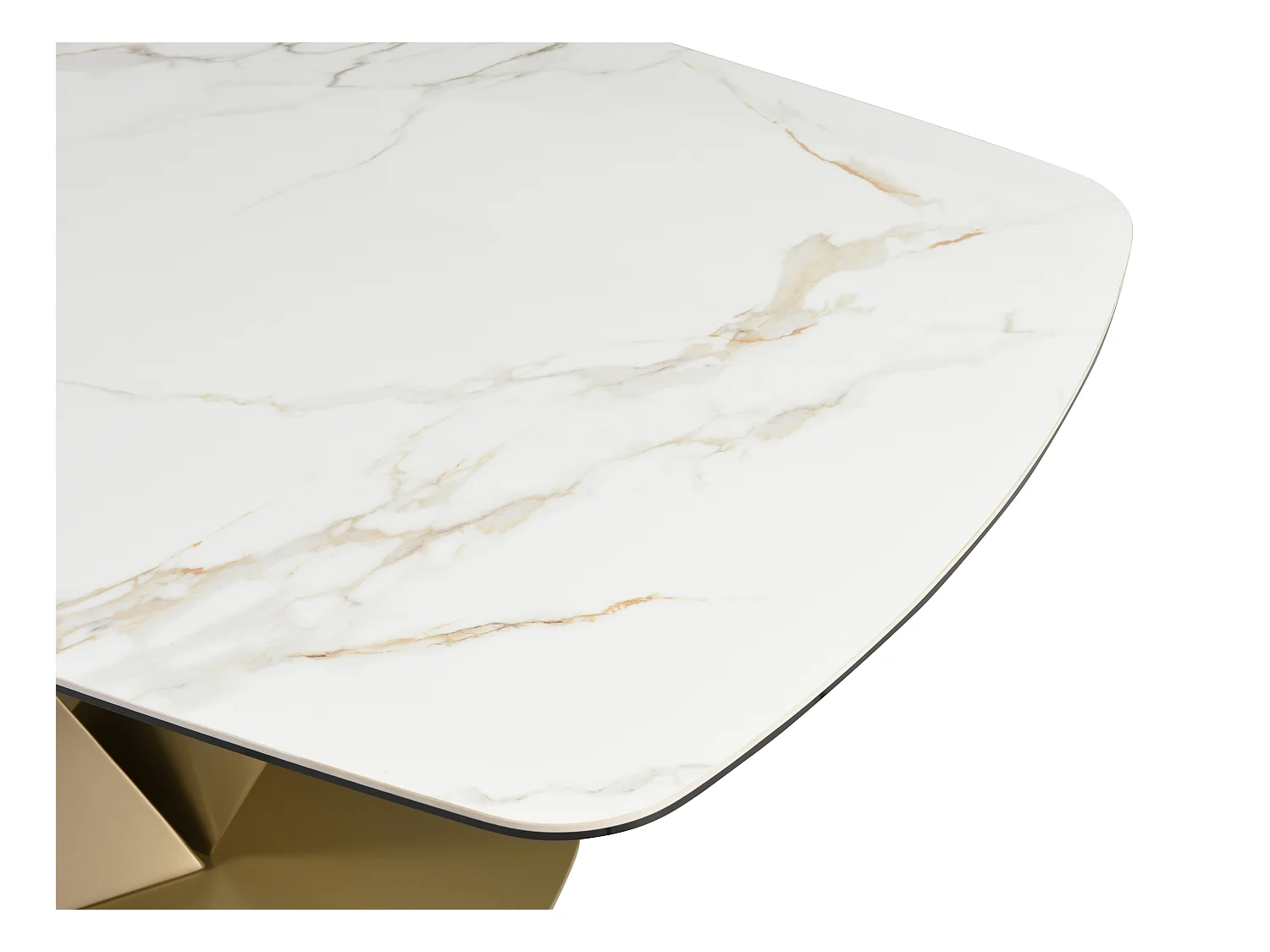 Table à manger 6 personnes en céramique, verre trempé et métal doré - Effet marbre blanc - PORELIMA de Maison Céphy