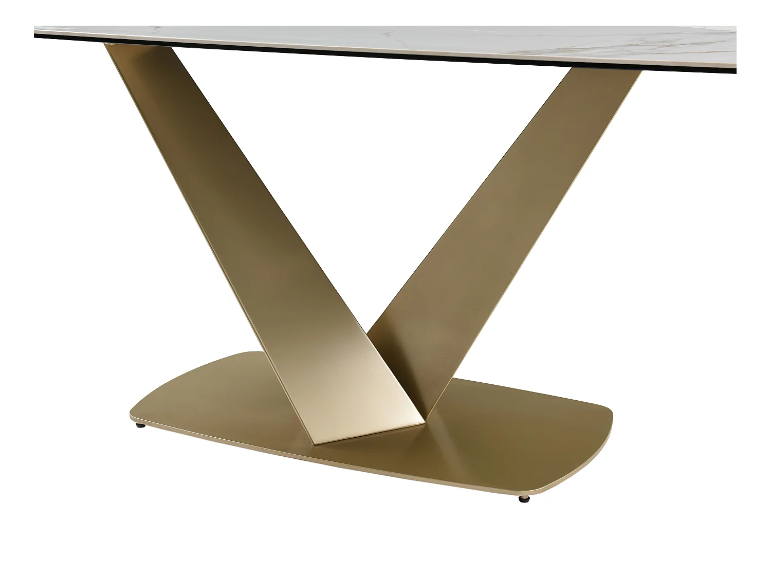 Table à manger 6 personnes en céramique, verre trempé et métal doré - Effet marbre blanc - PORELIMA de Maison Céphy