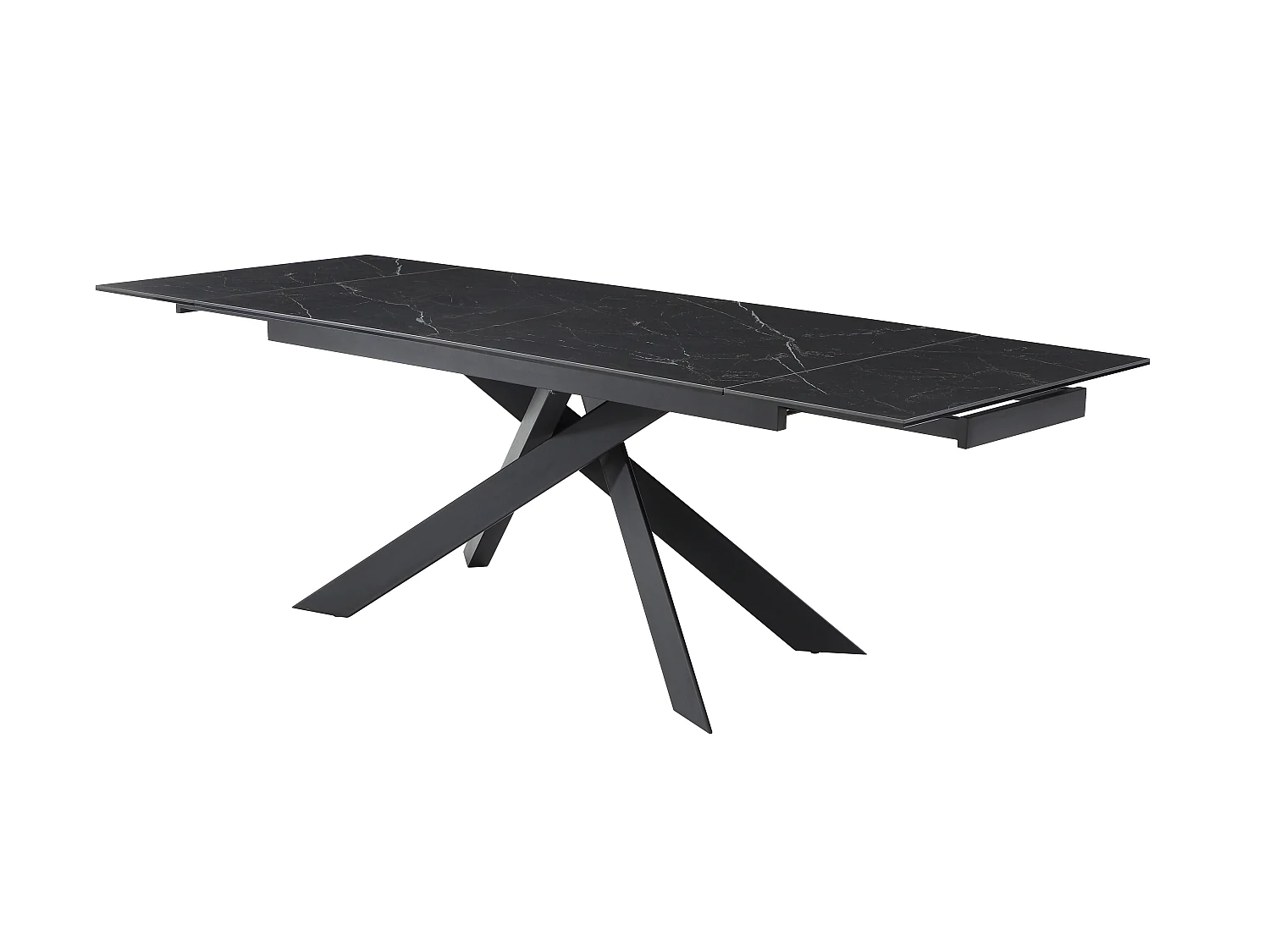 Table à manger extensible 6 à 10 personnes en céramique, verre trempé et métal - Effet marbre blanc et anthracite - COREMA de Maison Céphy