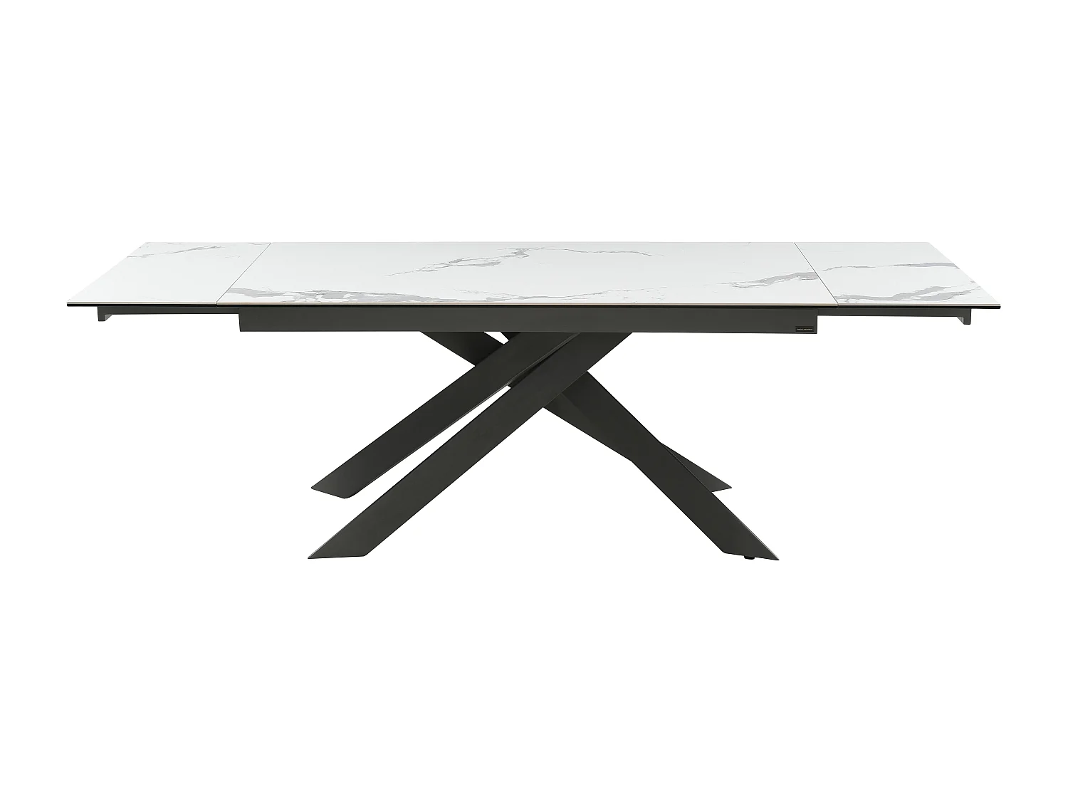 Table à manger extensible 6 à 10 personnes en céramique, verre trempé et métal - Effet marbre blanc et anthracite - COREMA de Maison Céphy