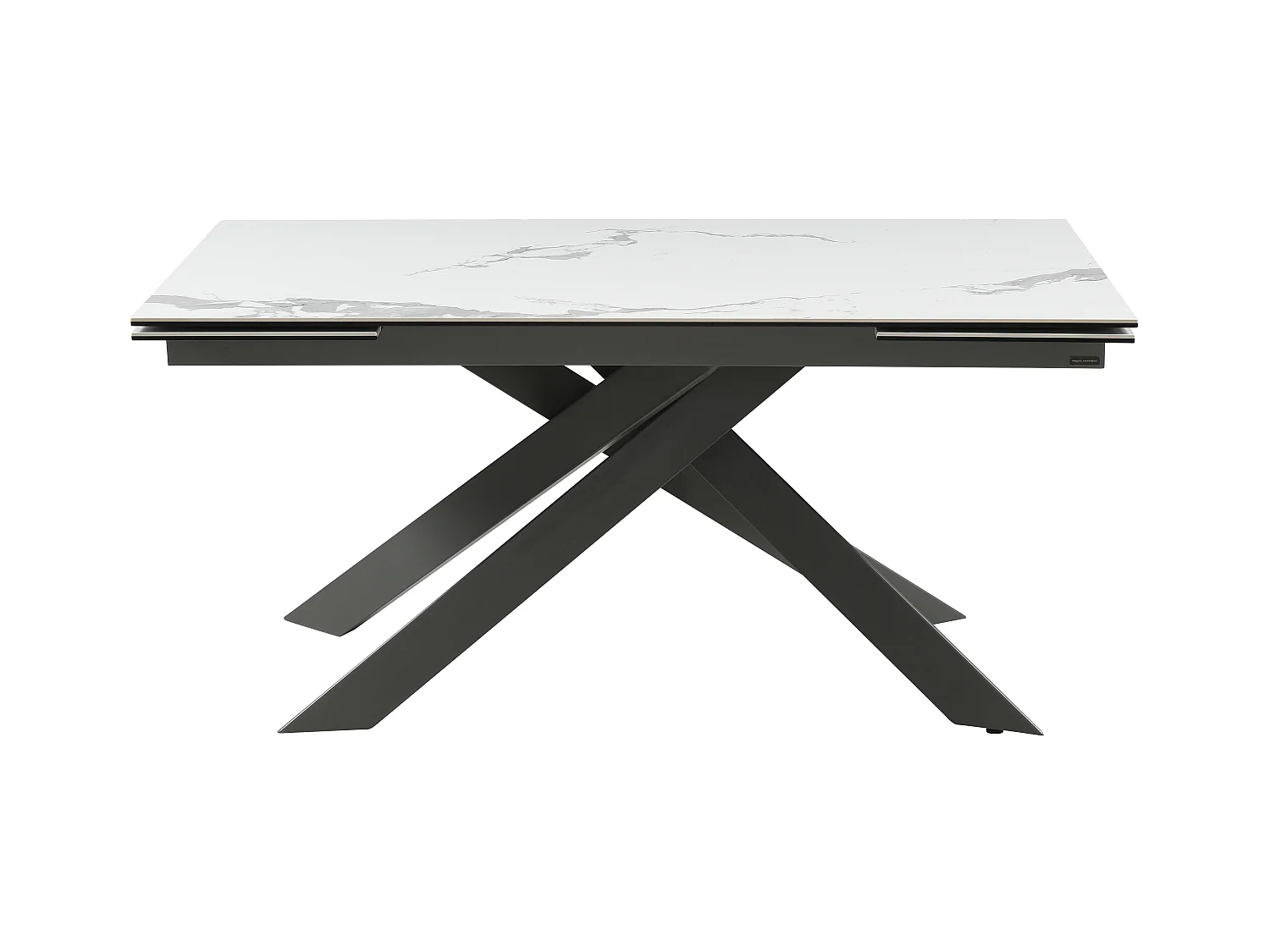 Table à manger extensible 6 à 10 personnes en céramique, verre trempé et métal - Effet marbre blanc et anthracite - COREMA de Maison Céphy