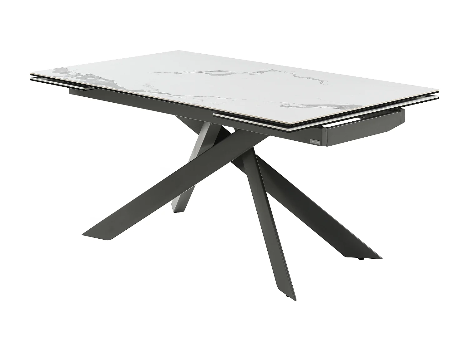 Table à manger extensible 6 à 10 personnes en céramique, verre trempé et métal - Effet marbre blanc et anthracite - COREMA de Maison Céphy