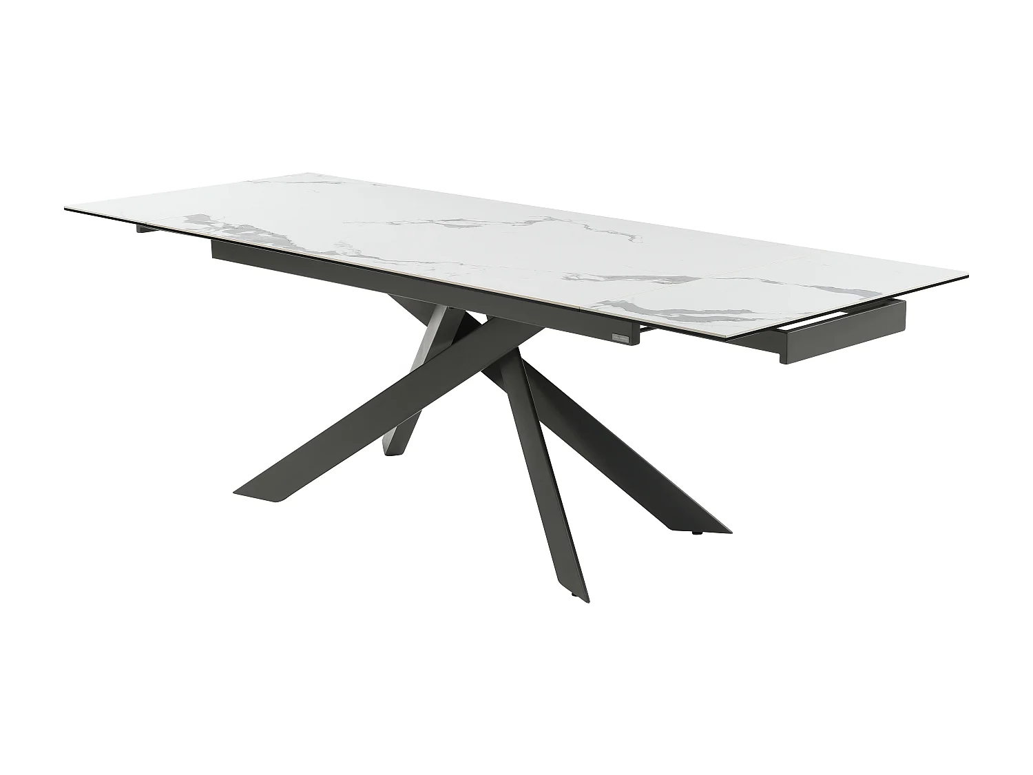 Table à manger extensible 6 à 10 personnes en céramique, verre trempé et métal - Effet marbre blanc et anthracite - COREMA de Maison Céphy