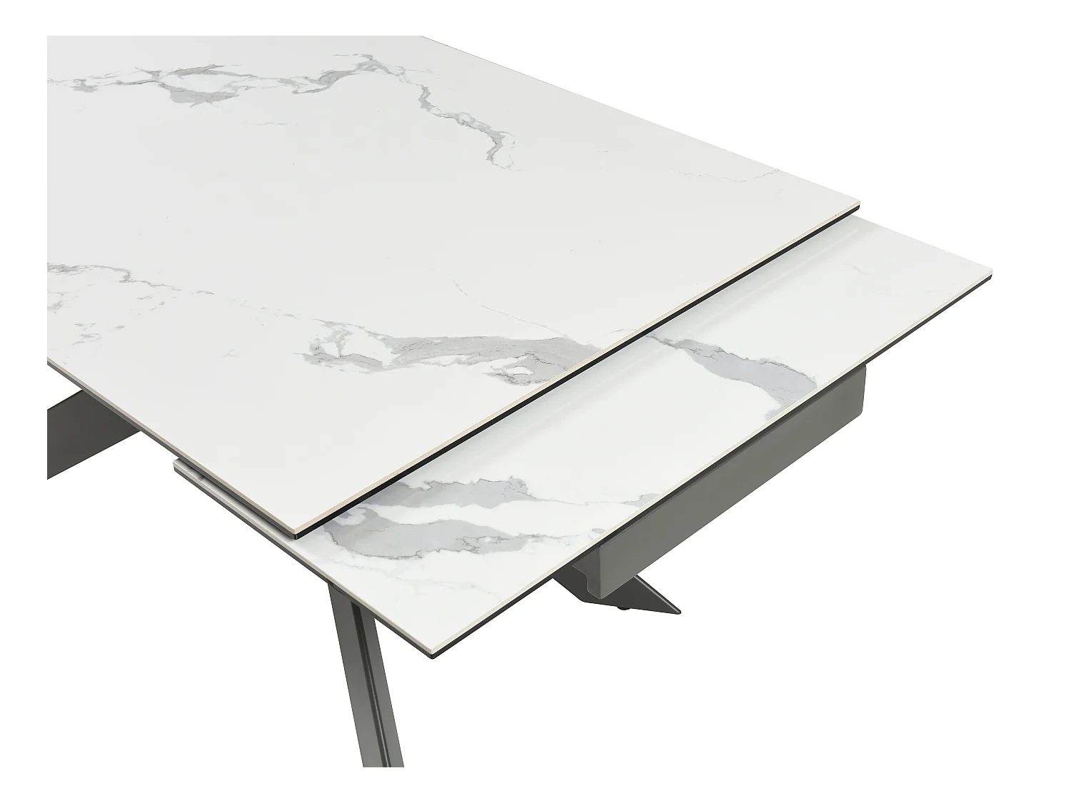 Mesa de jantar extensível de 6 a 10 lugares em cerâmica e metal efeito mármore branco e antracite - COREMA de Pascal MORABITO
