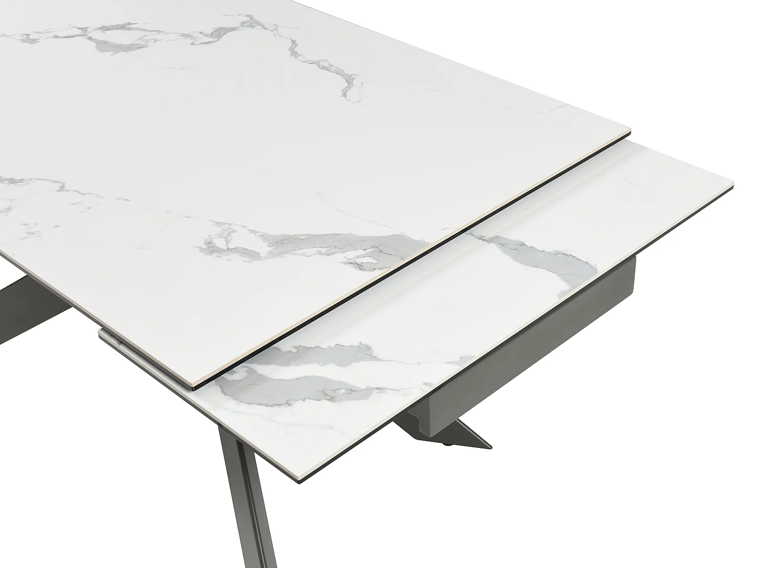 Utdragbart matbord för 6 till 10 personer i keramik, härdat glas och metall - Vit marmor och antraciteffekt - COREMA från Maison Céphy