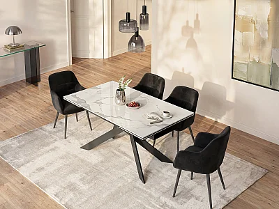 Tavolo da pranzo allungabile 6-10 coperti in ceramica e Metallo Bianco e Antracite - COREMA di PASCAL MORABITO