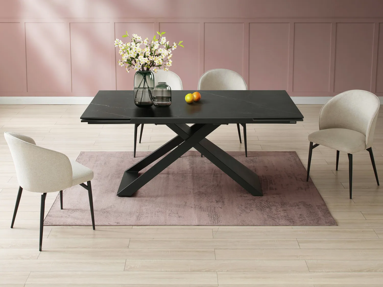 Mesa de comedor extensible 6 a 10 comensales de cerámica y metal - Efecto mármol negro - XERENA de Pascal MORABITO