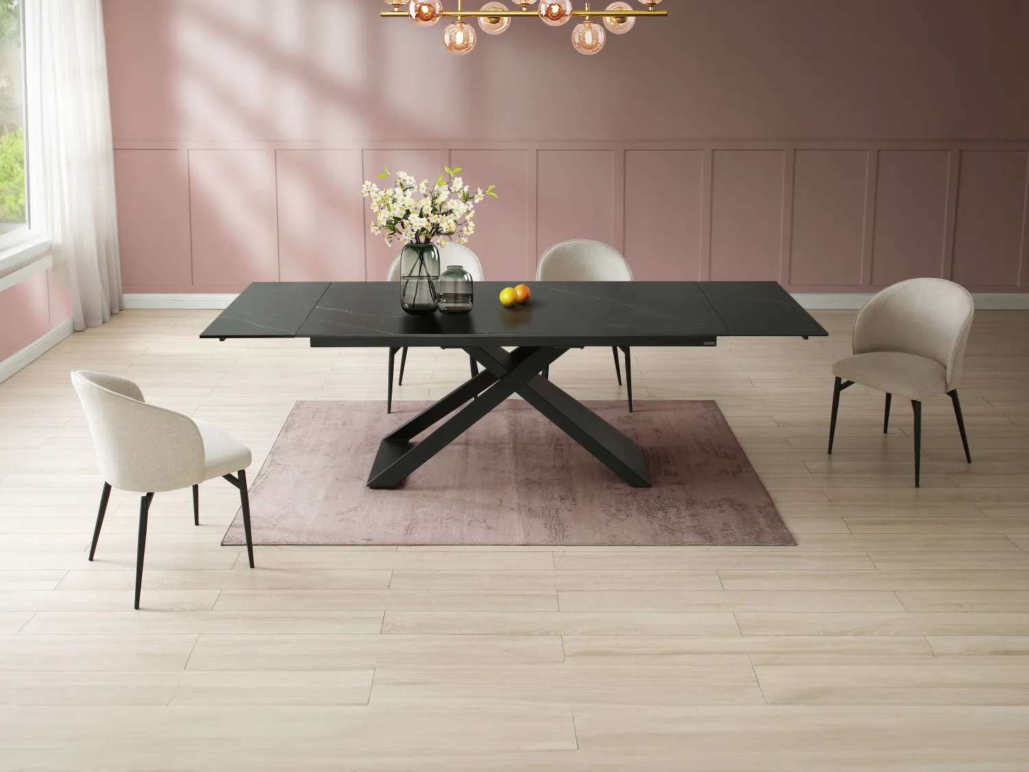 Mesa de comedor extensible 6 a 10 comensales de cerámica y metal - Efecto mármol negro - XERENA de Pascal MORABITO