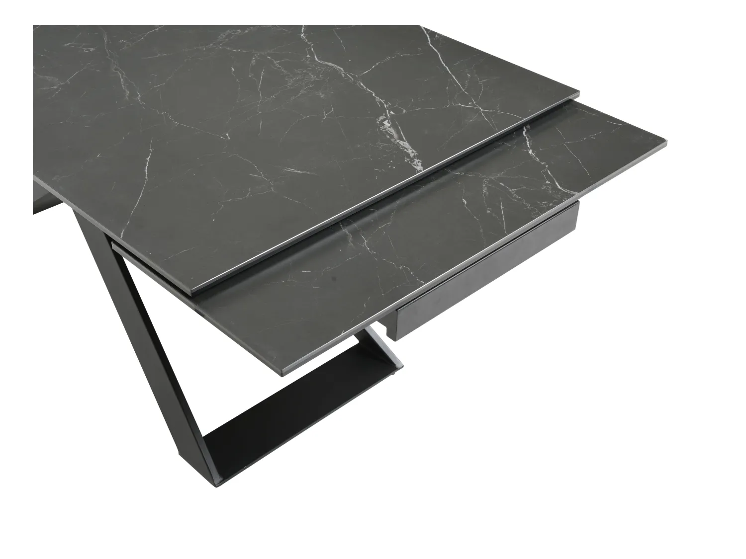 Mesa de comedor extensible 6 a 10 comensales de cerámica y metal - Efecto mármol negro - XERENA de Pascal MORABITO