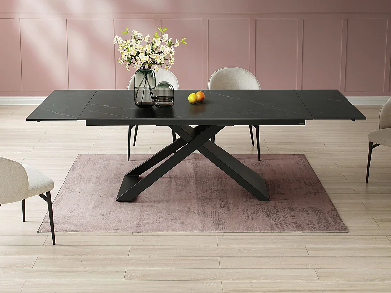 Verlengbare eettafel 6 tot 10 plaatsen van keramiek en metaal - Zwart marmereffect - XERENA van Pascal MORABITO