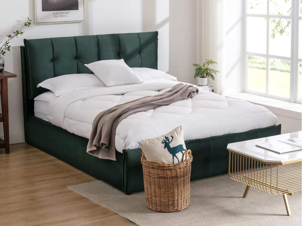 Bed met opbergruimte - 140 x 200 cm - Fluweel - Groen - OLERIA