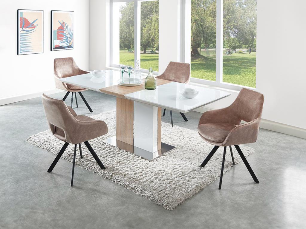 Lot de 6 chaises avec accoudoirs - Velours et métal - Beige - KELINE