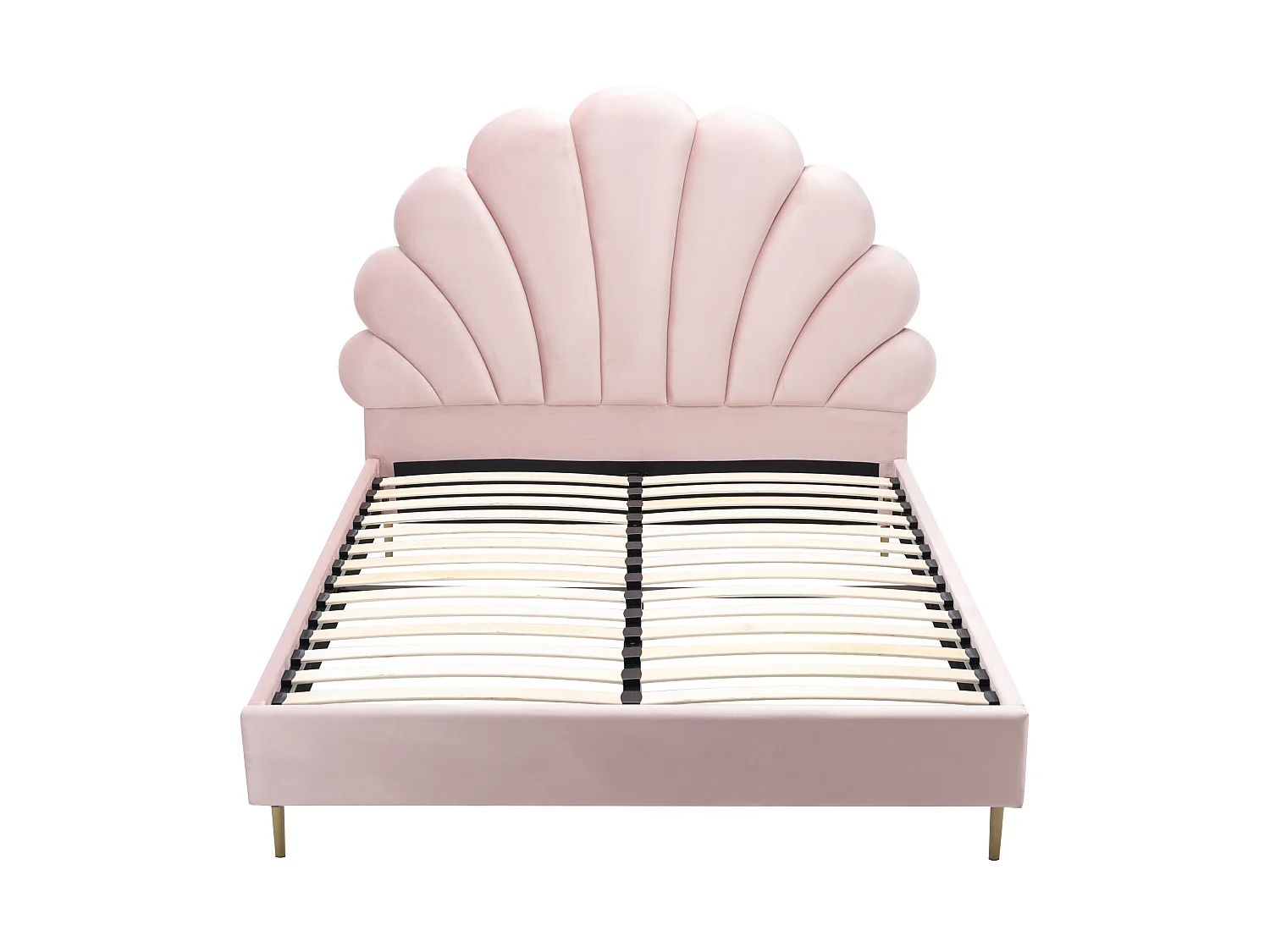 Bed met hoofdeinde in schelpvorm - 160 x 200 cm - Velours - Roze - LIVAYA