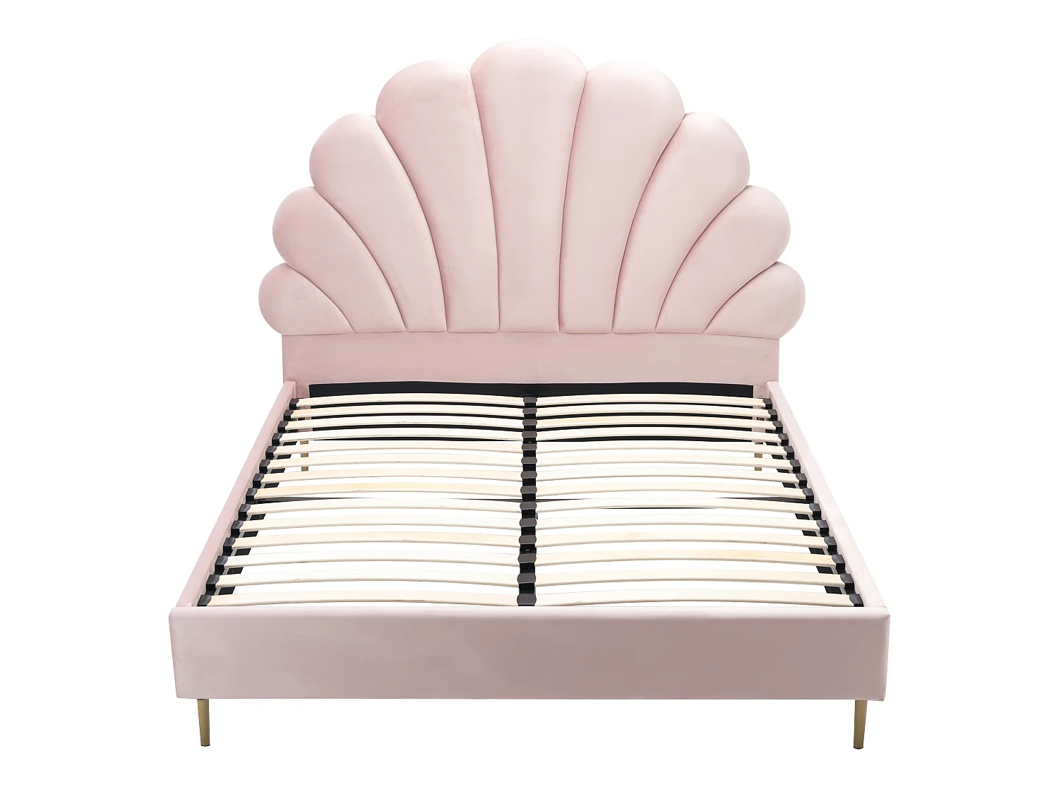 Bed met hoofdeinde in schelpvorm - 160 x 200 cm - Velours - Roze - LIVAYA