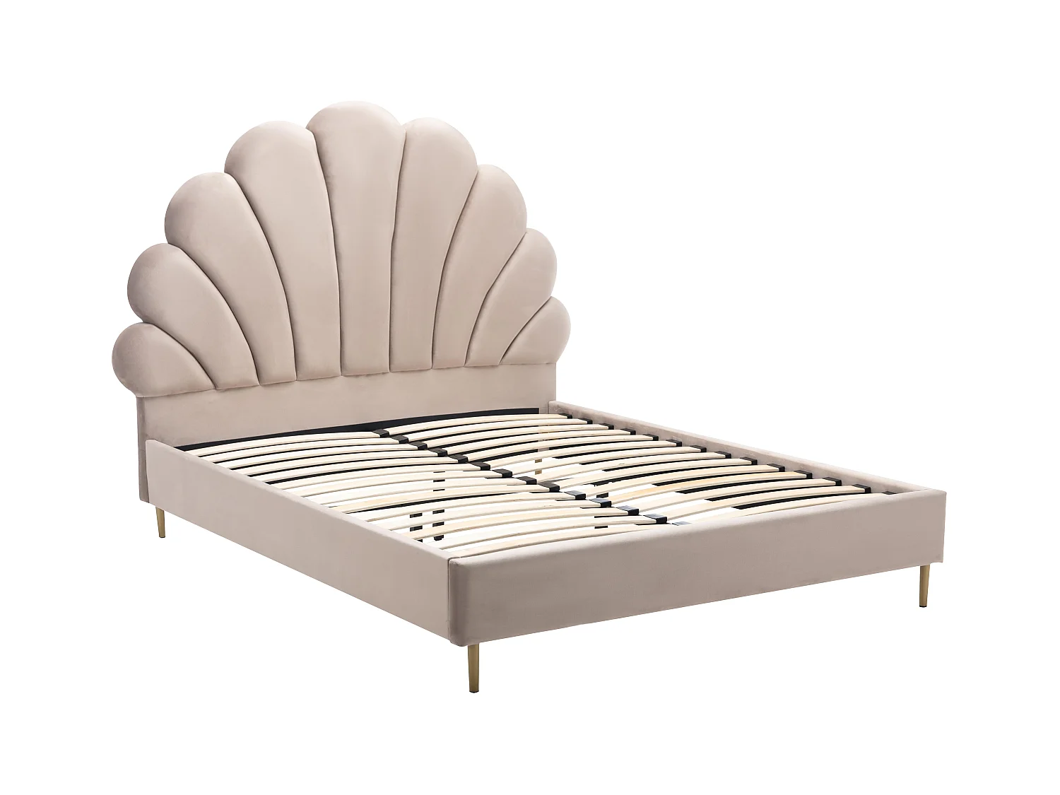 Lit coquillage 160 x 200 cm - Velours - Beige - LIVAYA