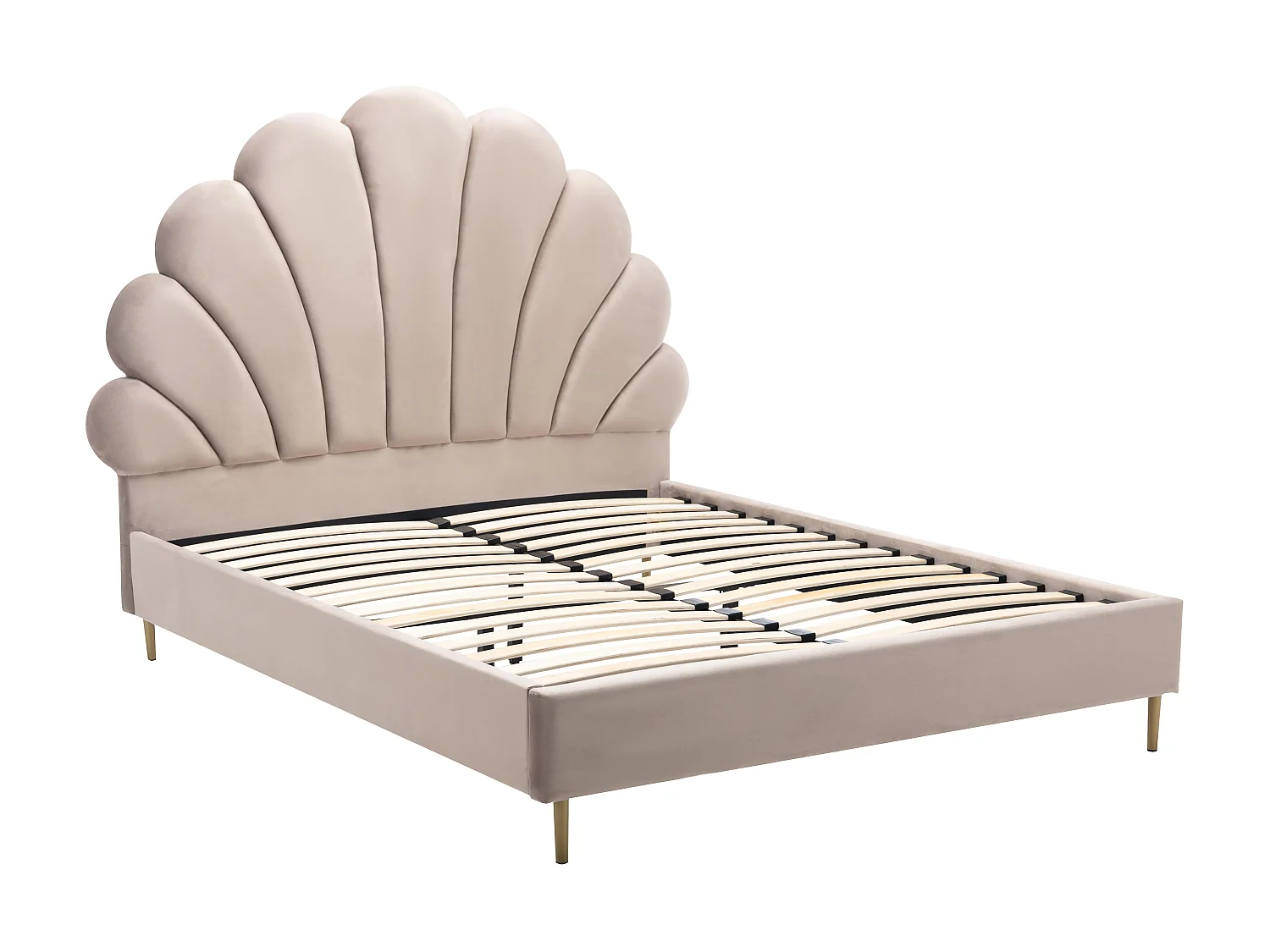 Lit coquillage 160 x 200 cm - Velours - Beige - LIVAYA