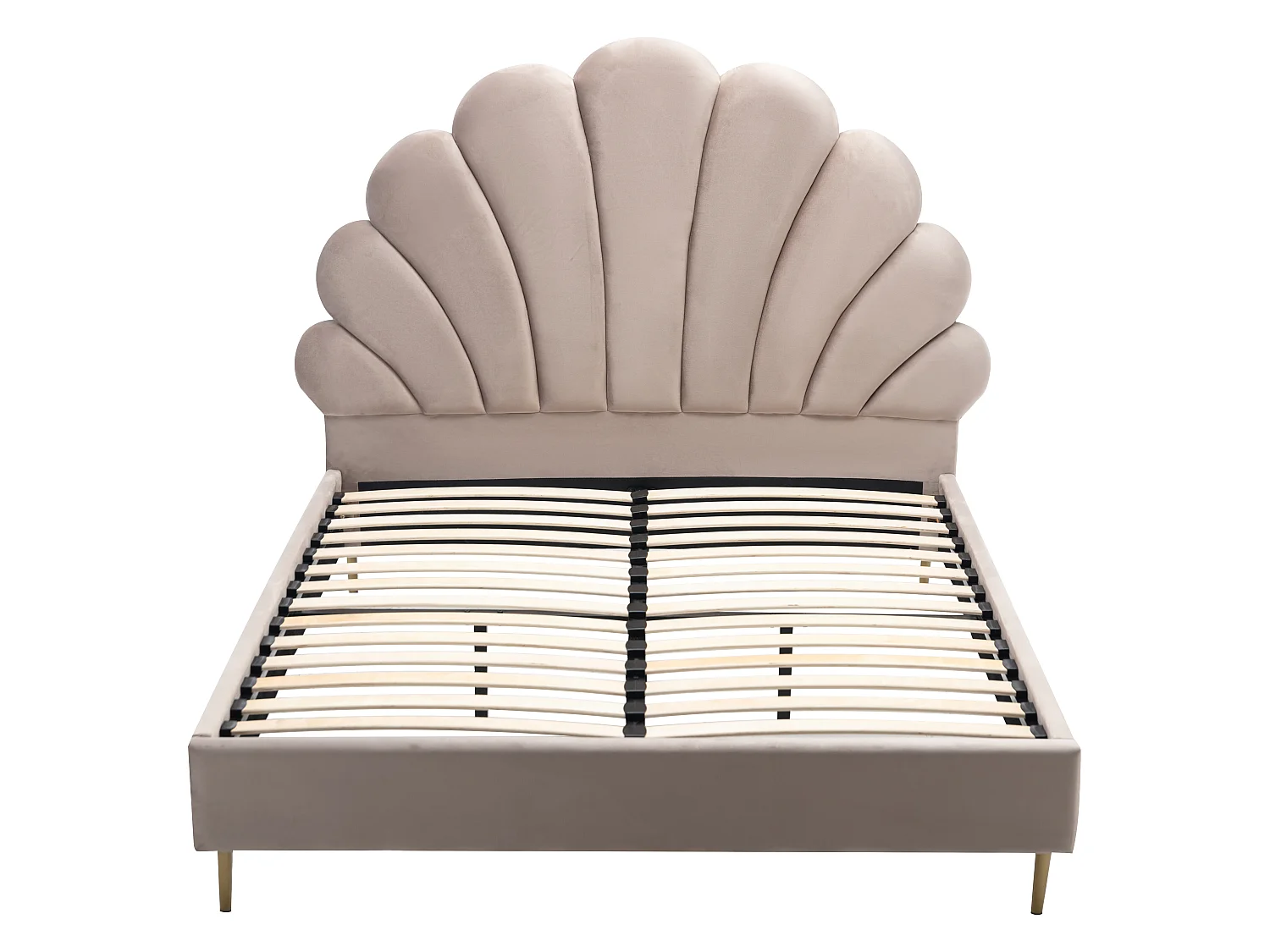 Lit coquillage 160 x 200 cm - Velours - Beige - LIVAYA