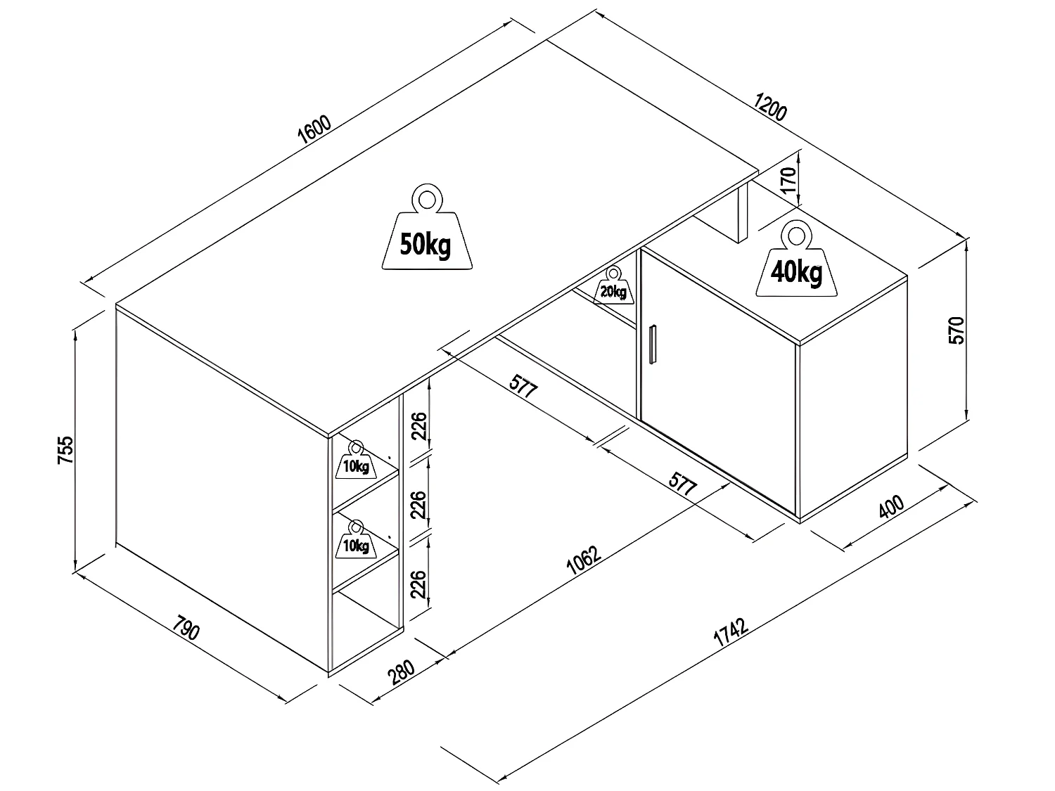 Eckschreibtisch mit Stauraum - MDF - Schwarz & Naturfarben - ROMIARA