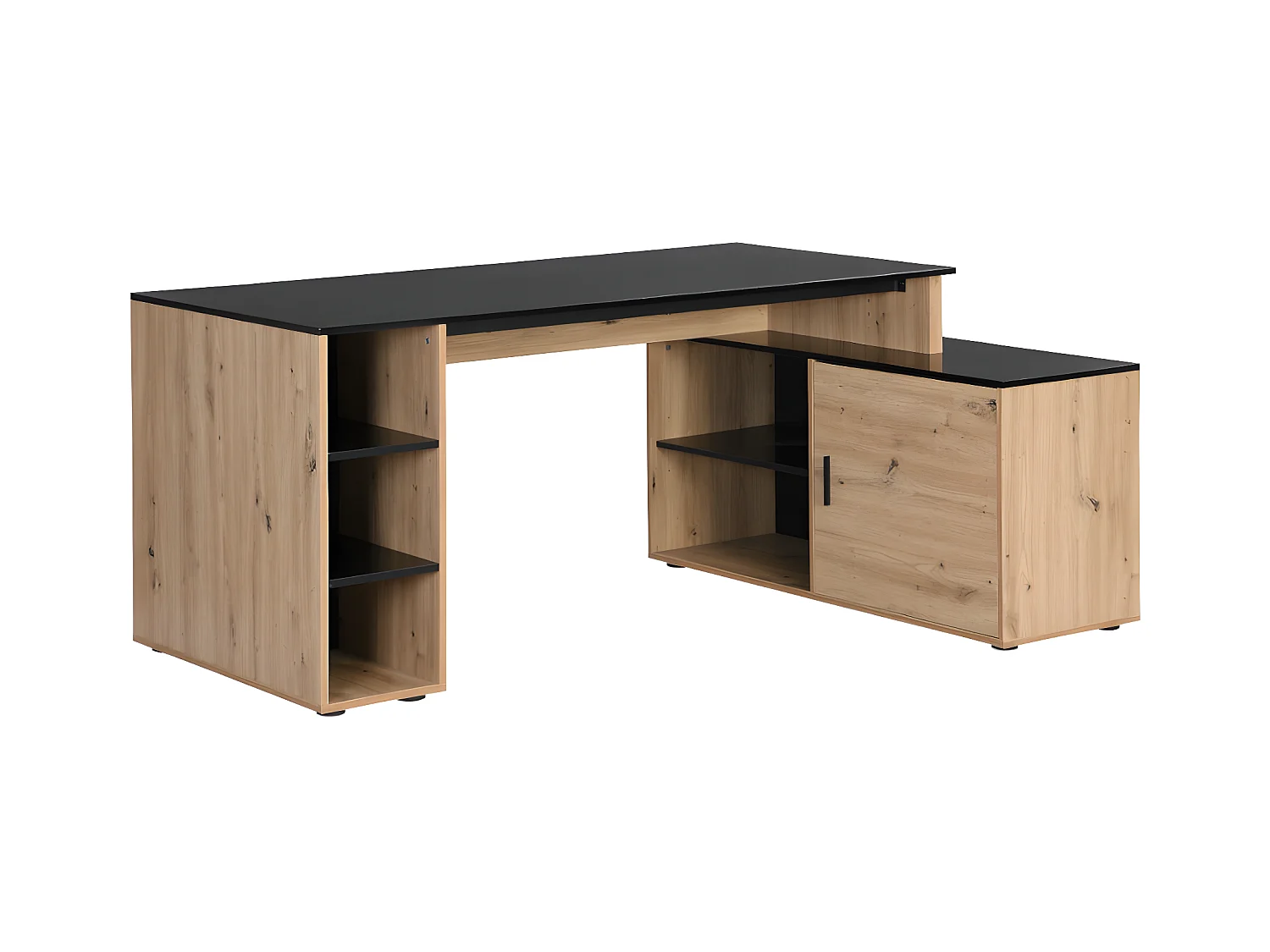 Escritorio rinconera con compartimentos - MDF - Natural y negro - ROMIARA