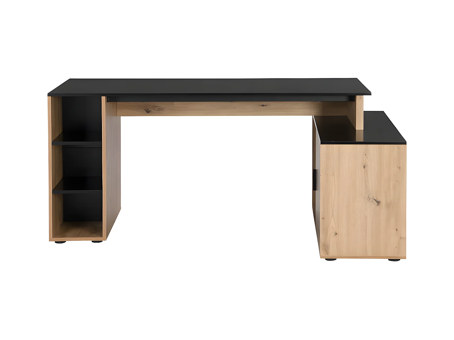 Escritorio rinconera con compartimentos - MDF - Natural y negro - ROMIARA