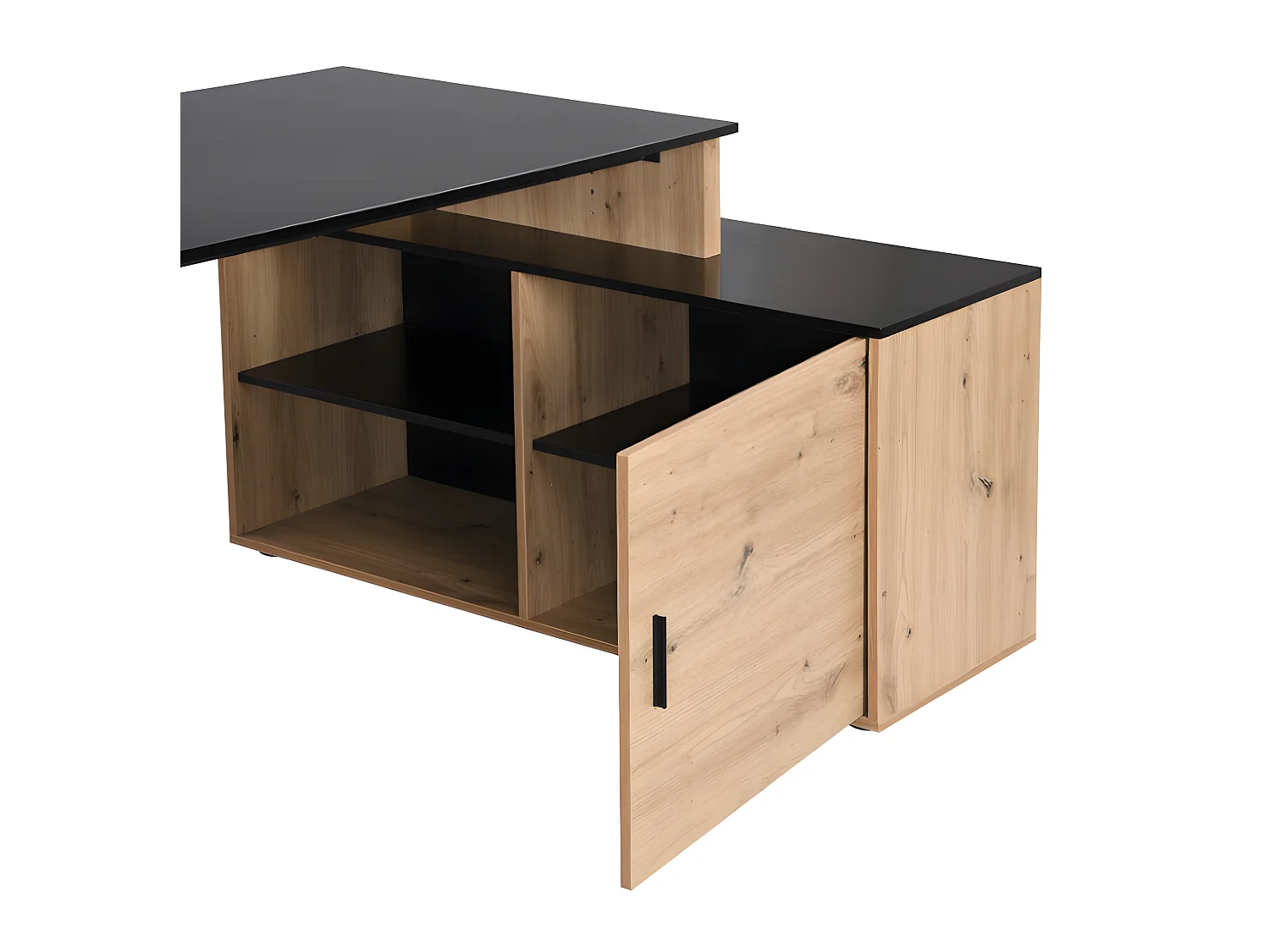 Escritorio rinconera con compartimentos - MDF - Natural y negro - ROMIARA