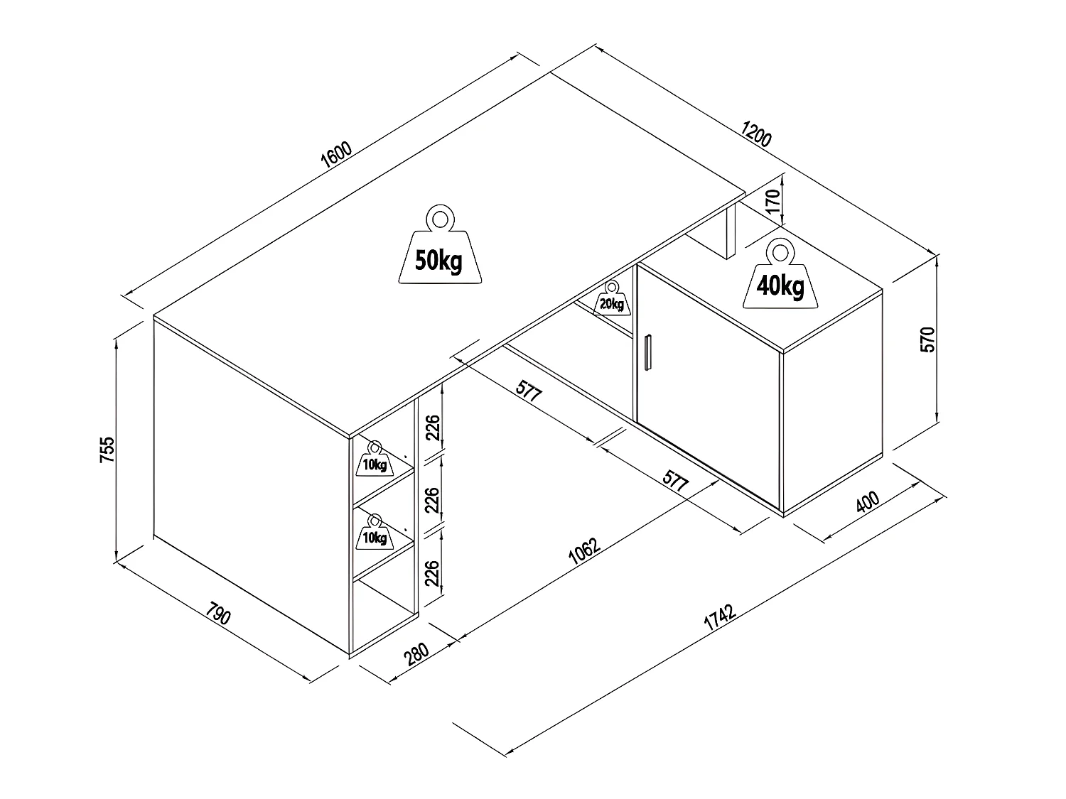 Escritorio rinconera con compartimentos - MDF - Natural y negro - ROMIARA
