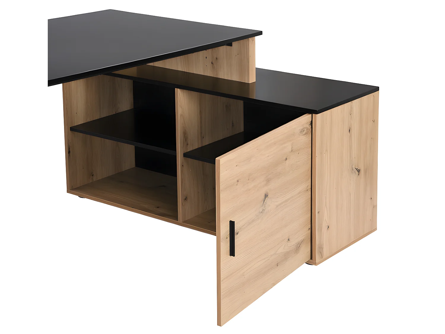 Bureau d'angle avec rangements - MDF - Naturel et noir - ROMIARA