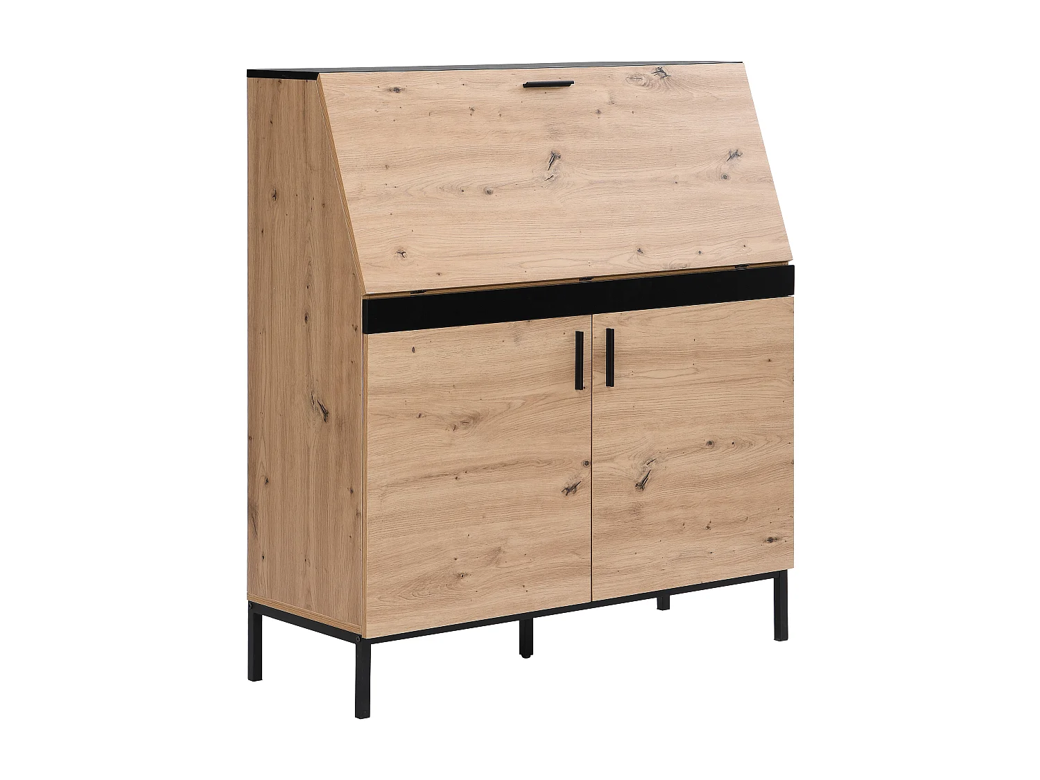 Secrétaire avec 2 portes - MDF - Naturel et Noir - MALEDA
