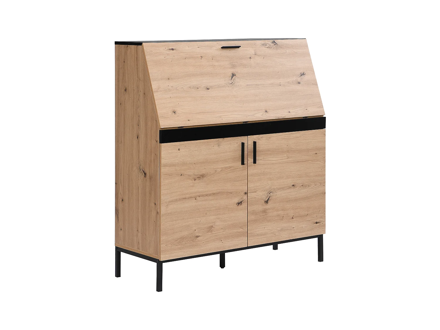 Schreibtisch mit 2 Türen - MDF - Naturfarben & Schwarz - MALEDA