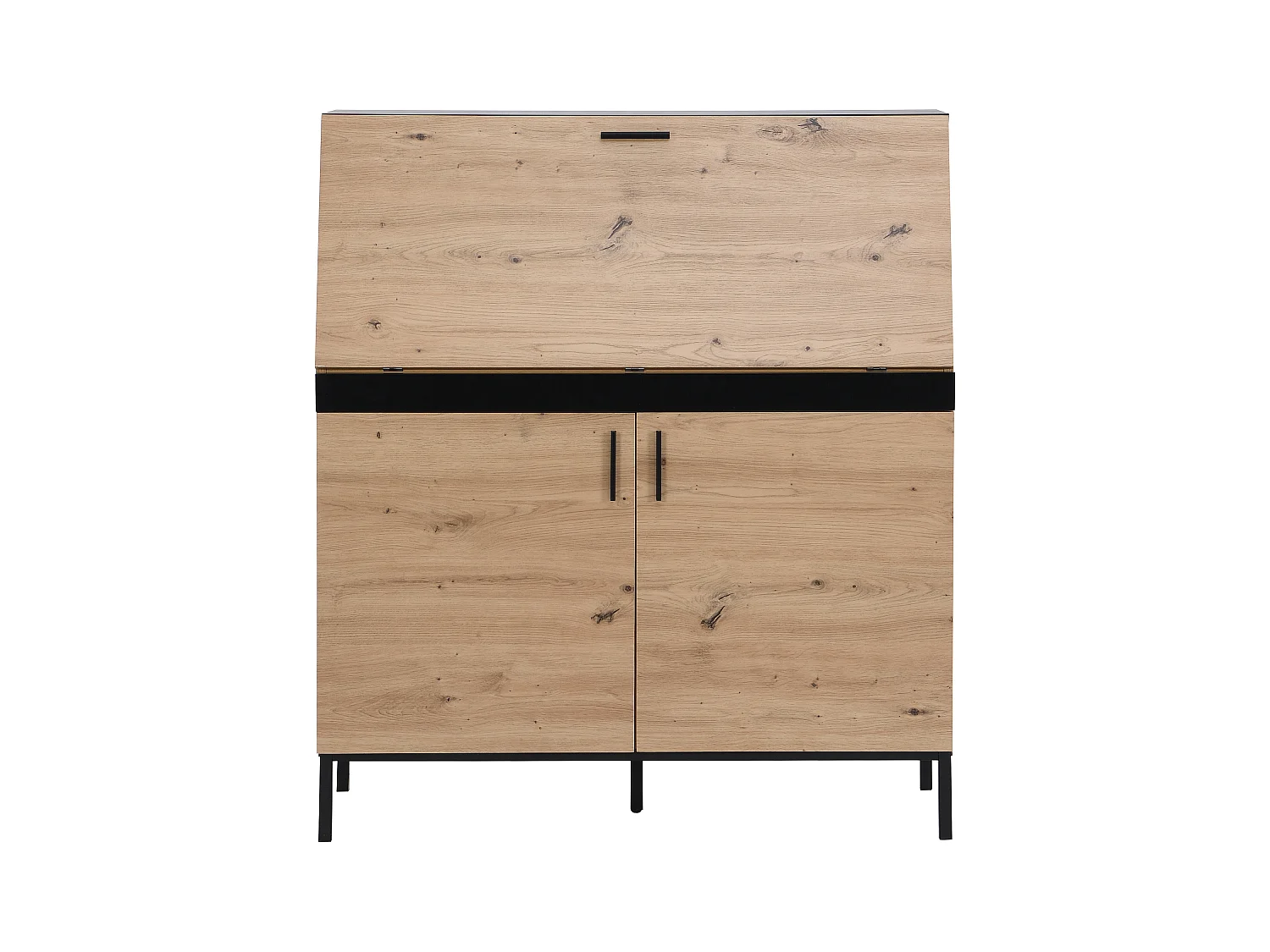Schreibtisch mit 2 Türen - MDF - Naturfarben & Schwarz - MALEDA